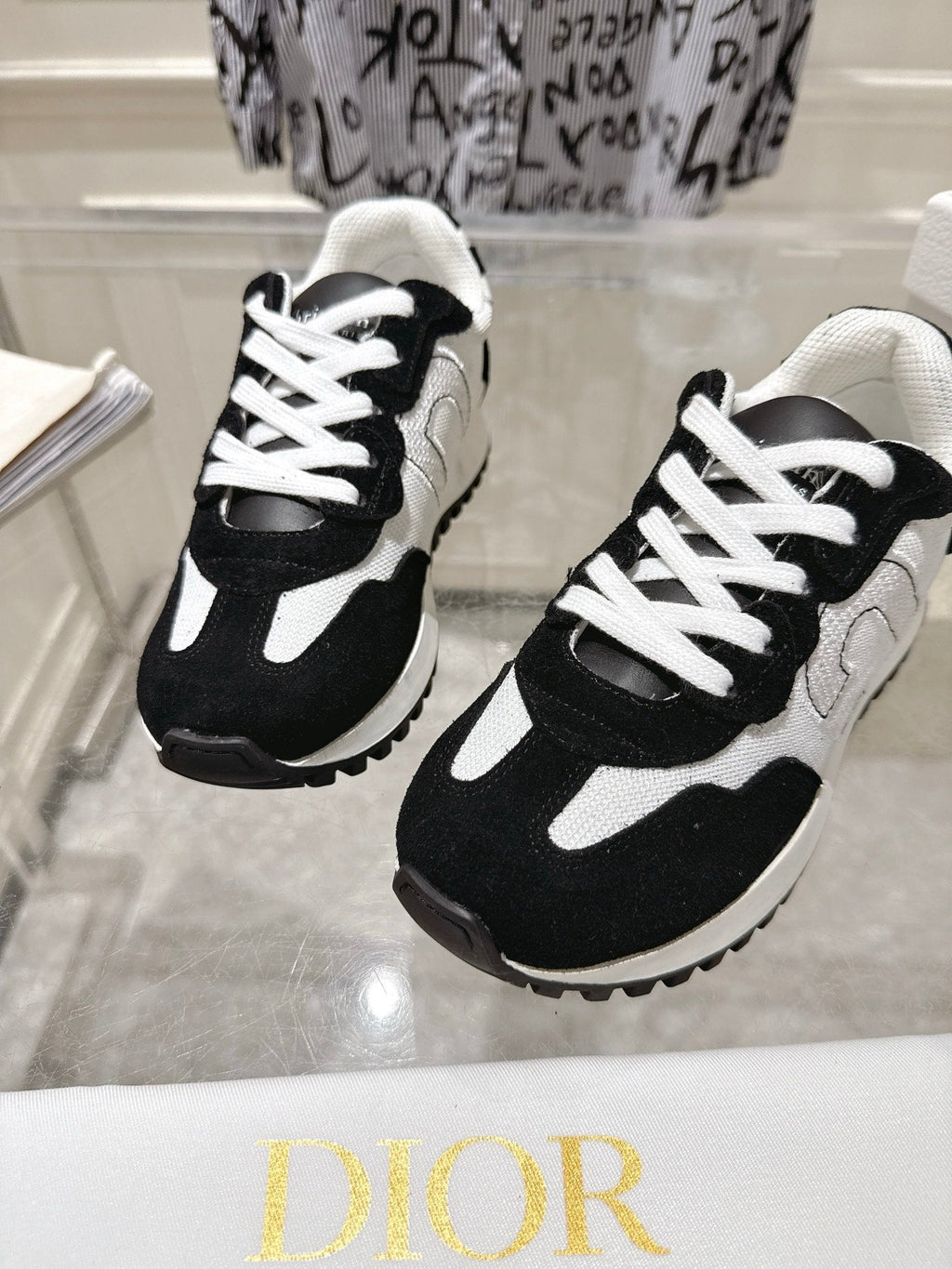 DIOR 25S C'EST  SNEAKER IN WHITE BLACK CALFSKIN AND SUEDE