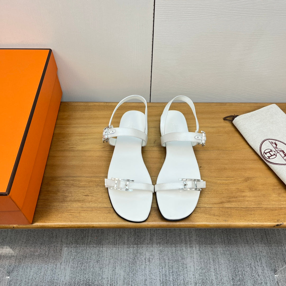 HERMES BUCKLE SANDAL WHITE CALFSKIN