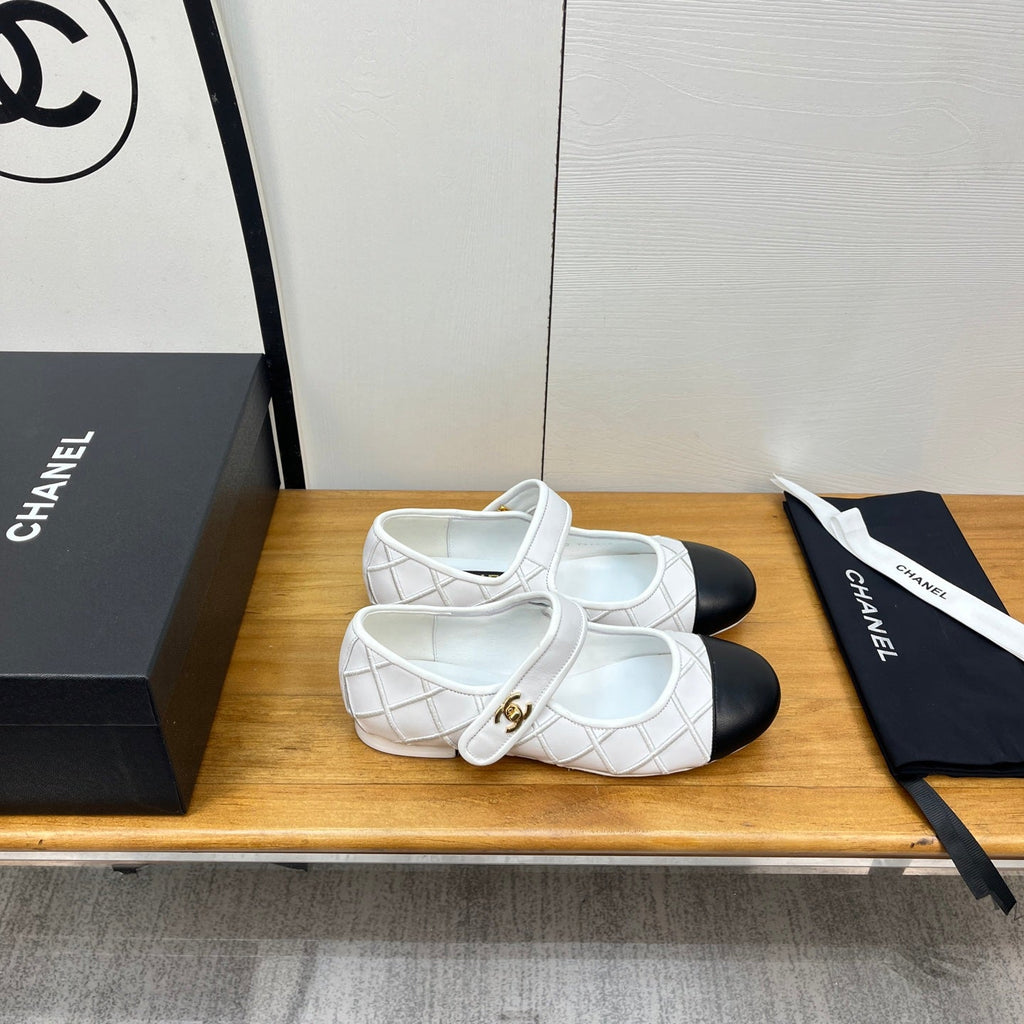 CHANEL 25S QUILTED MARY JANES BLACK AND WHITE IN CALFSKIN