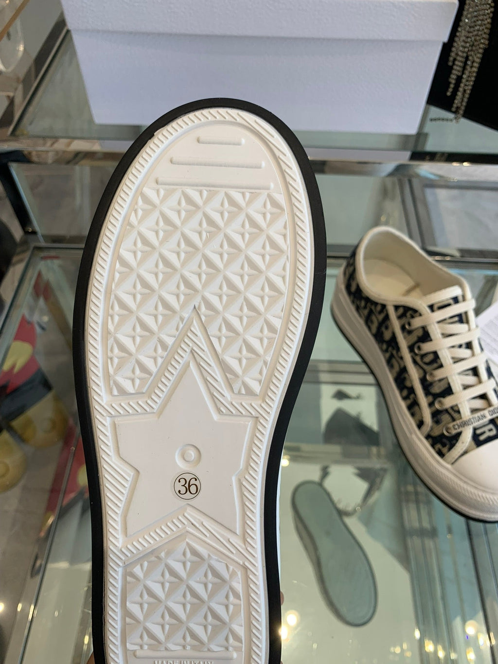 DIOR WALK'N PLATFORM SNEAKER IN BLACK MIX CAMEL BROWN EMBROIDERY ICONIC PATTERNS FABRIC