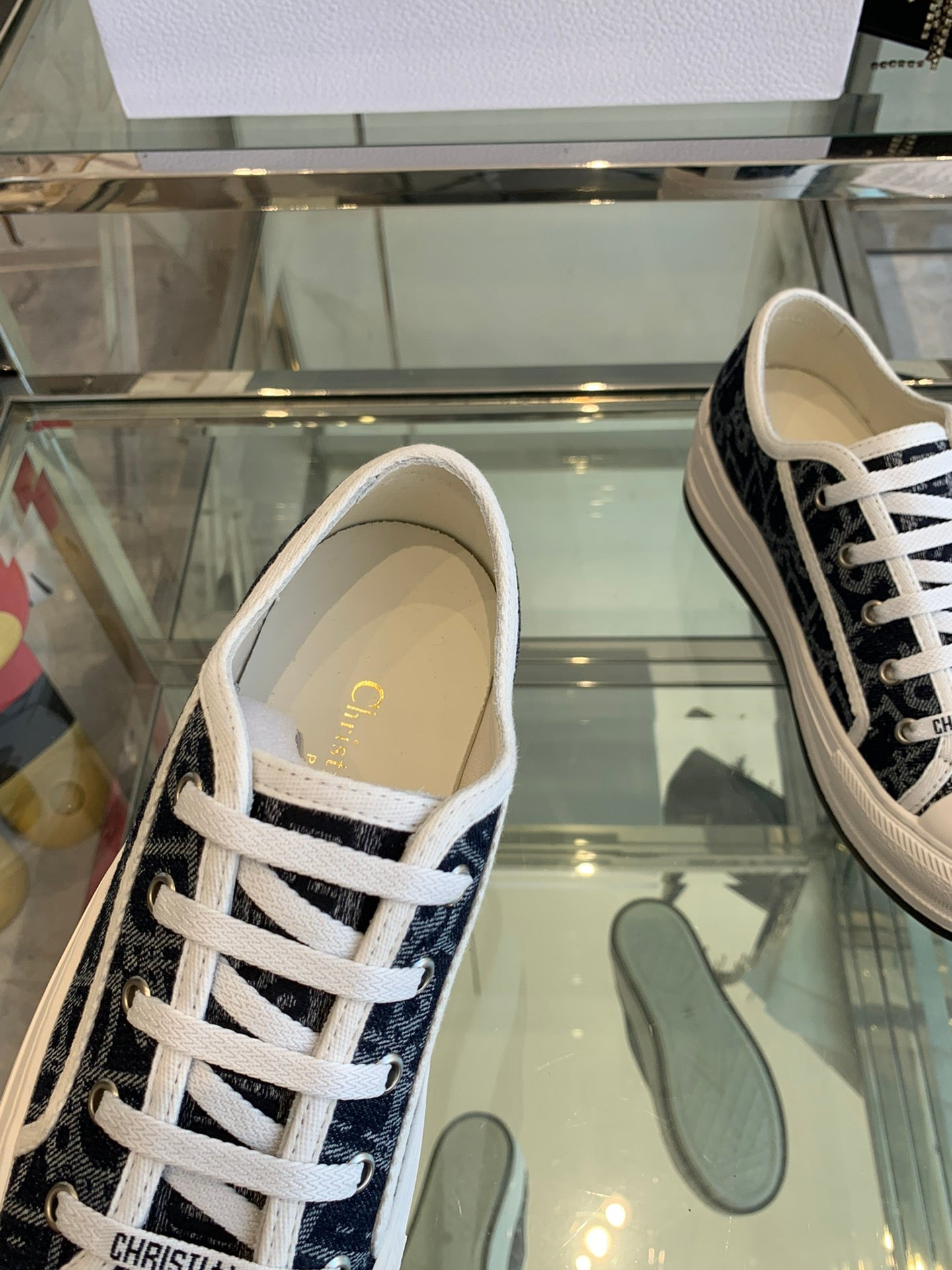DIOR WALK'N PLATFORM SNEAKER IN IN NAVY BLUE EMBROIDERY ICONIC PATTERNS FABRIC
