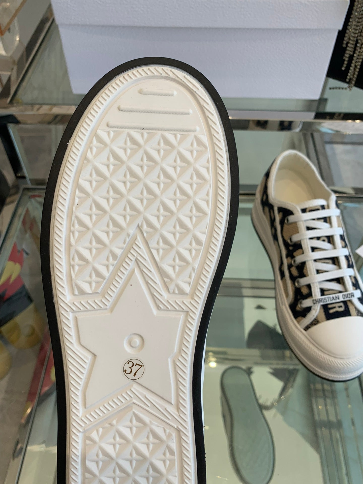 DIOR WALK'N PLATFORM SNEAKER IN CAMEL BEIGE MIX BLACK EMBROIDERED FABRIC
