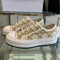 DIOR WALK'N PLATFORM SNEAKER IN BEIGE-GOLD TONE EMBROIDERED FABRIC