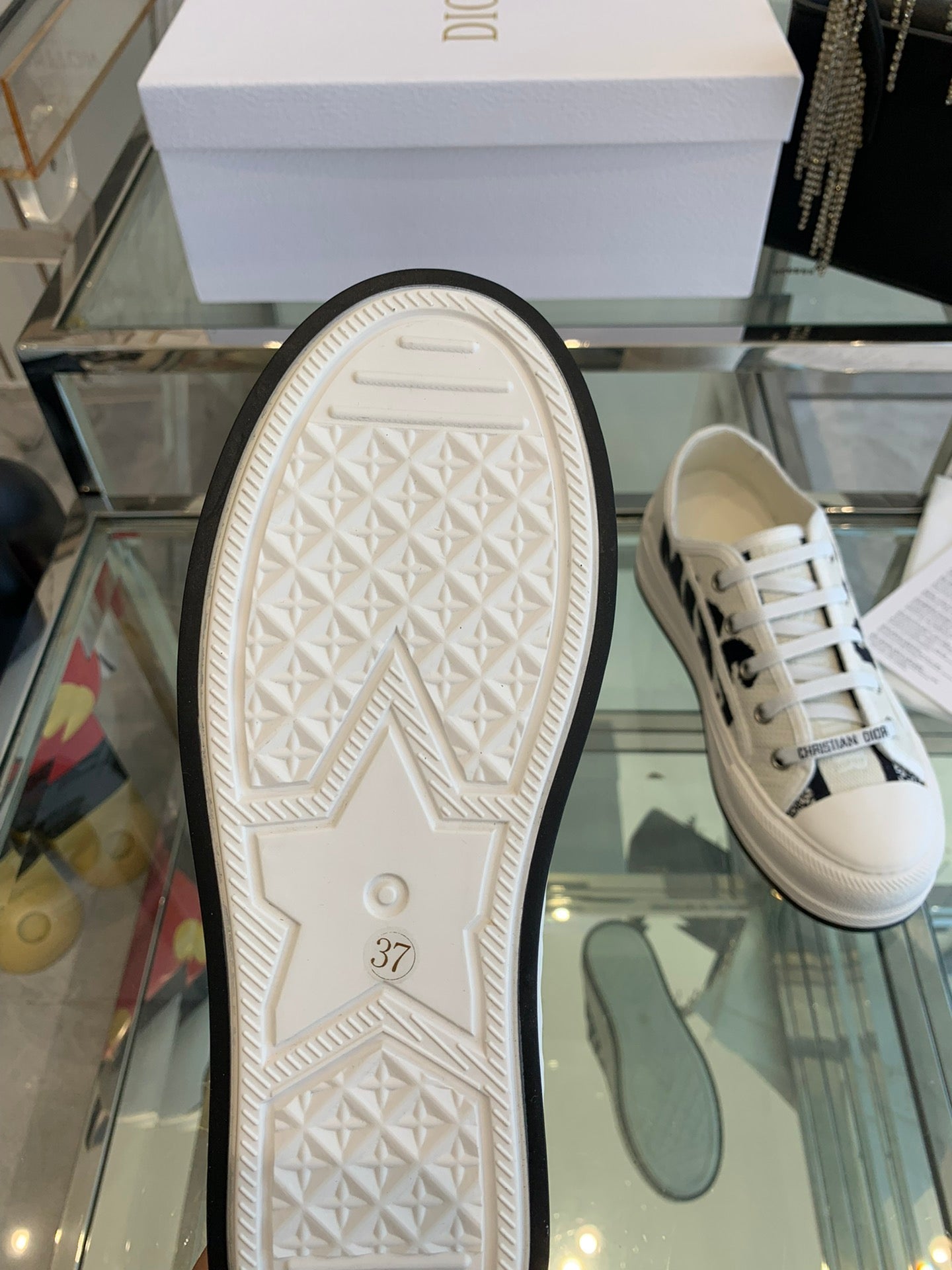DIOR WALK'N PLATFORM SNEAKER IN WHITE AND BLACK EMBROIDERED COTTON