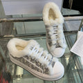 DIOR ALK'N PLATFORM SNEAKER PALE GRAY COTTON EMBROIDERED WITH OBLIQUE MOTIF AND WHITE SHEARLING