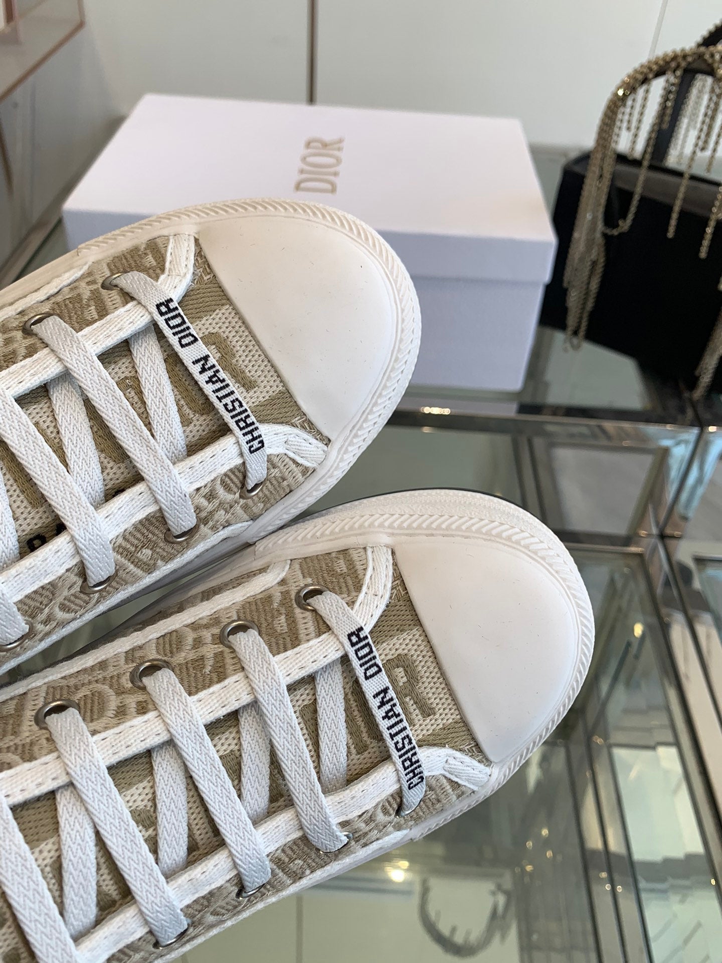 DIOR WALK'N PLATFORM SNEAKER CAMEL BEIGE OBLIQUE EMBROIDERED COTTON