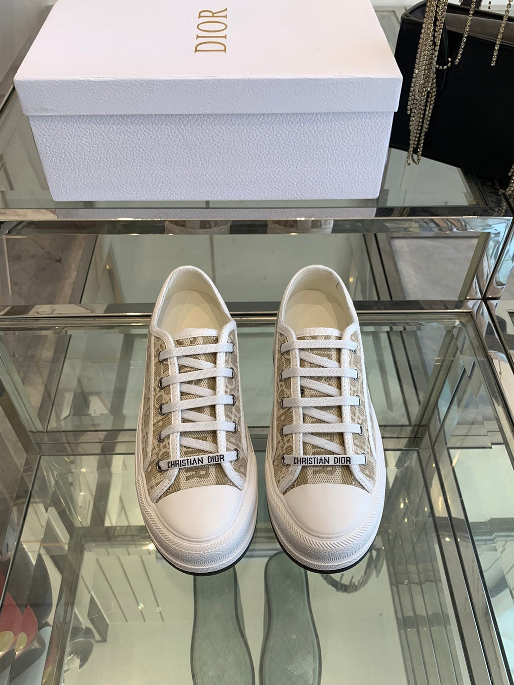 DIOR WALK'N PLATFORM SNEAKER CAMEL BEIGE OBLIQUE EMBROIDERED COTTON