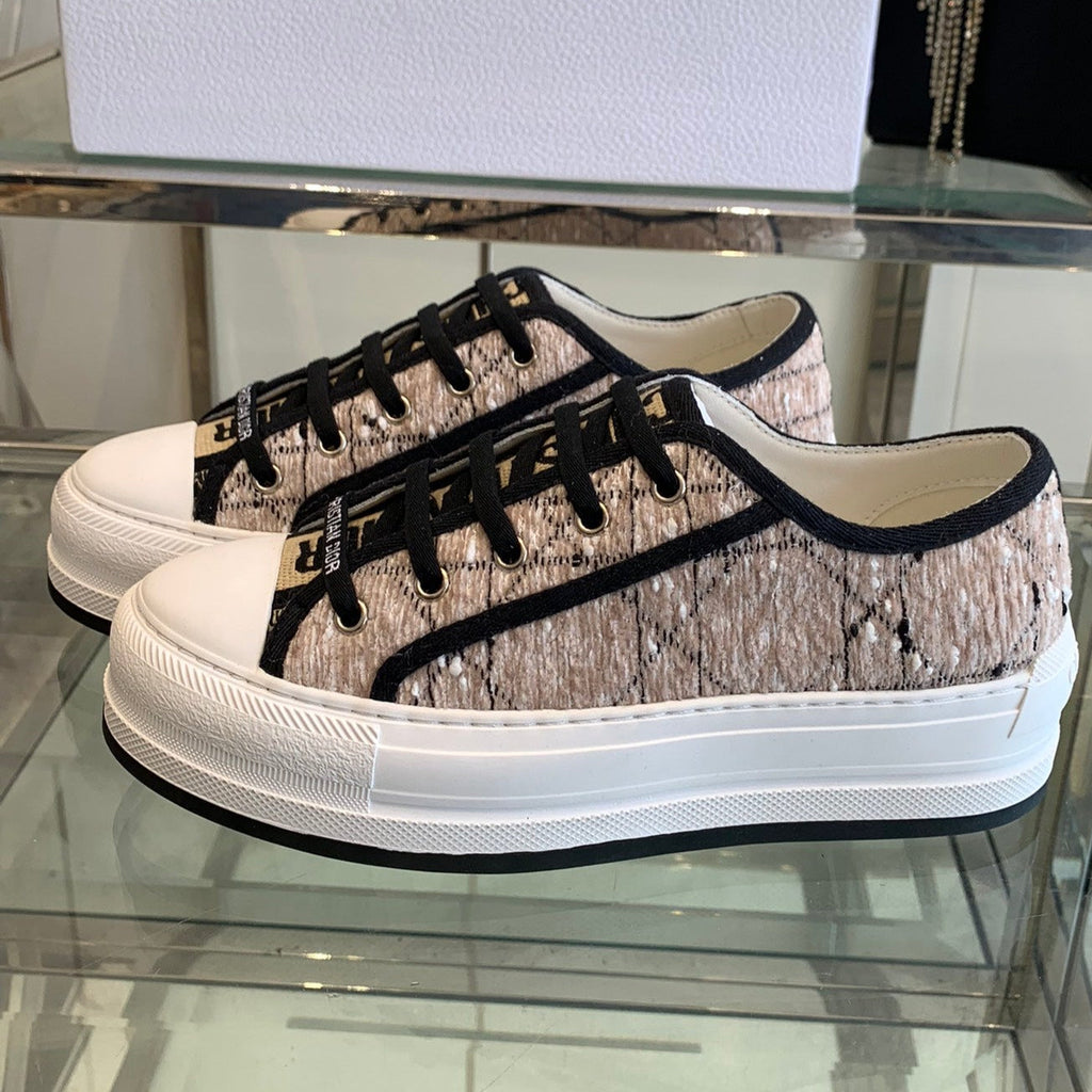 DIOR WALK'N PLATFORM SNEAKER BEIGE AND BLACK CANNAGE TWEED