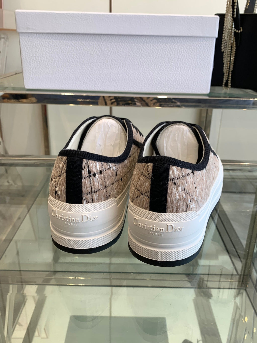 DIOR WALK'N PLATFORM SNEAKER BEIGE AND BLACK CANNAGE TWEED