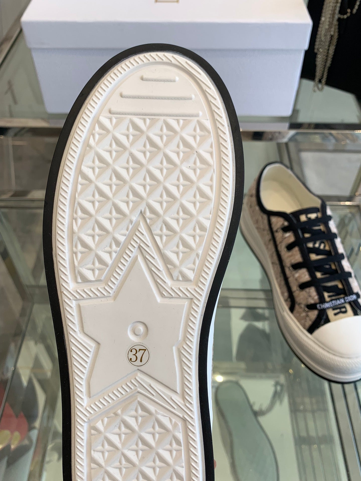 DIOR WALK'N PLATFORM SNEAKER BEIGE AND BLACK CANNAGE TWEED