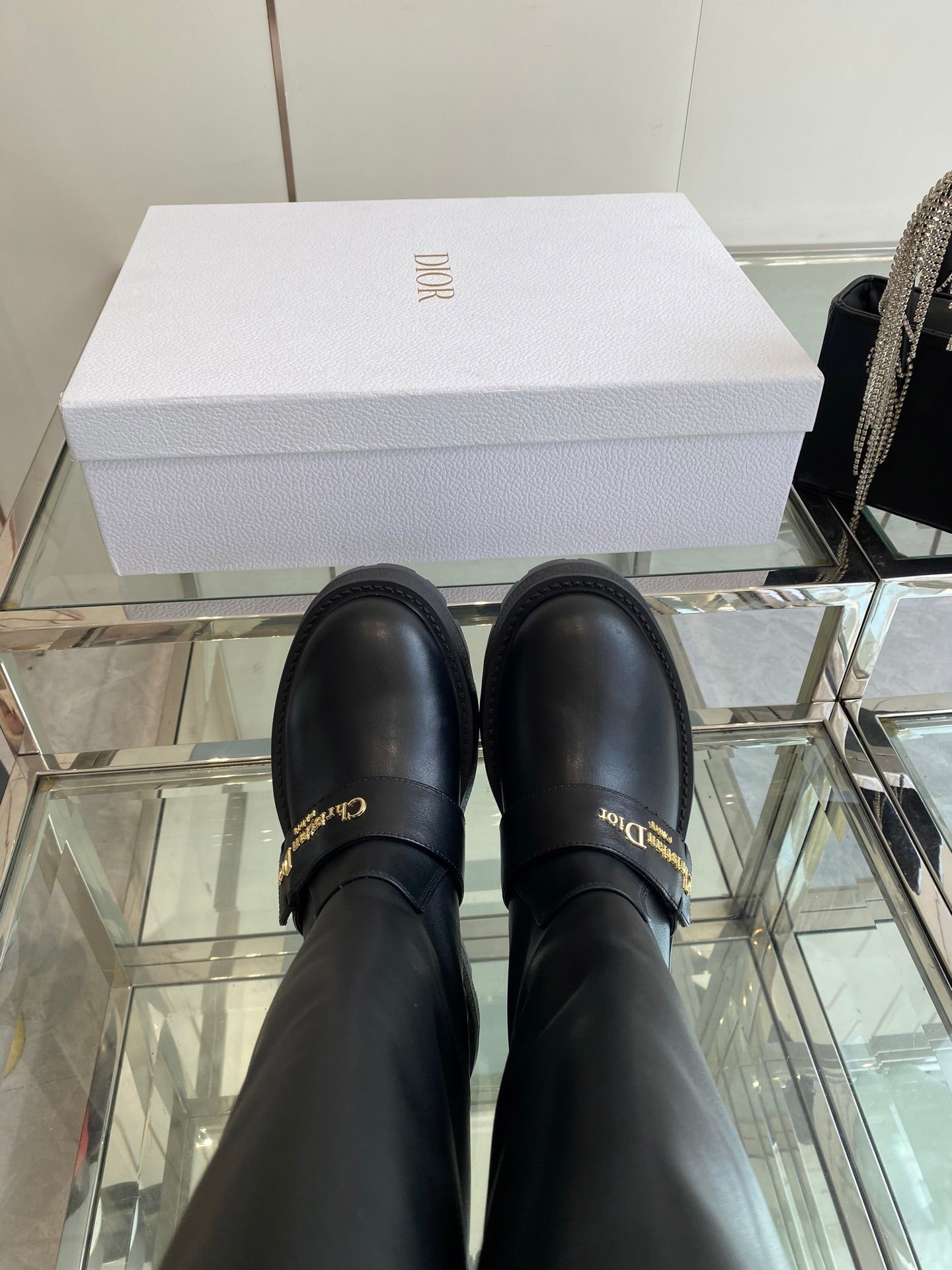 DIOR 25S BROGUE BOOTS 35MM IN BLACK CALFSKIN GOLD HARDWARE