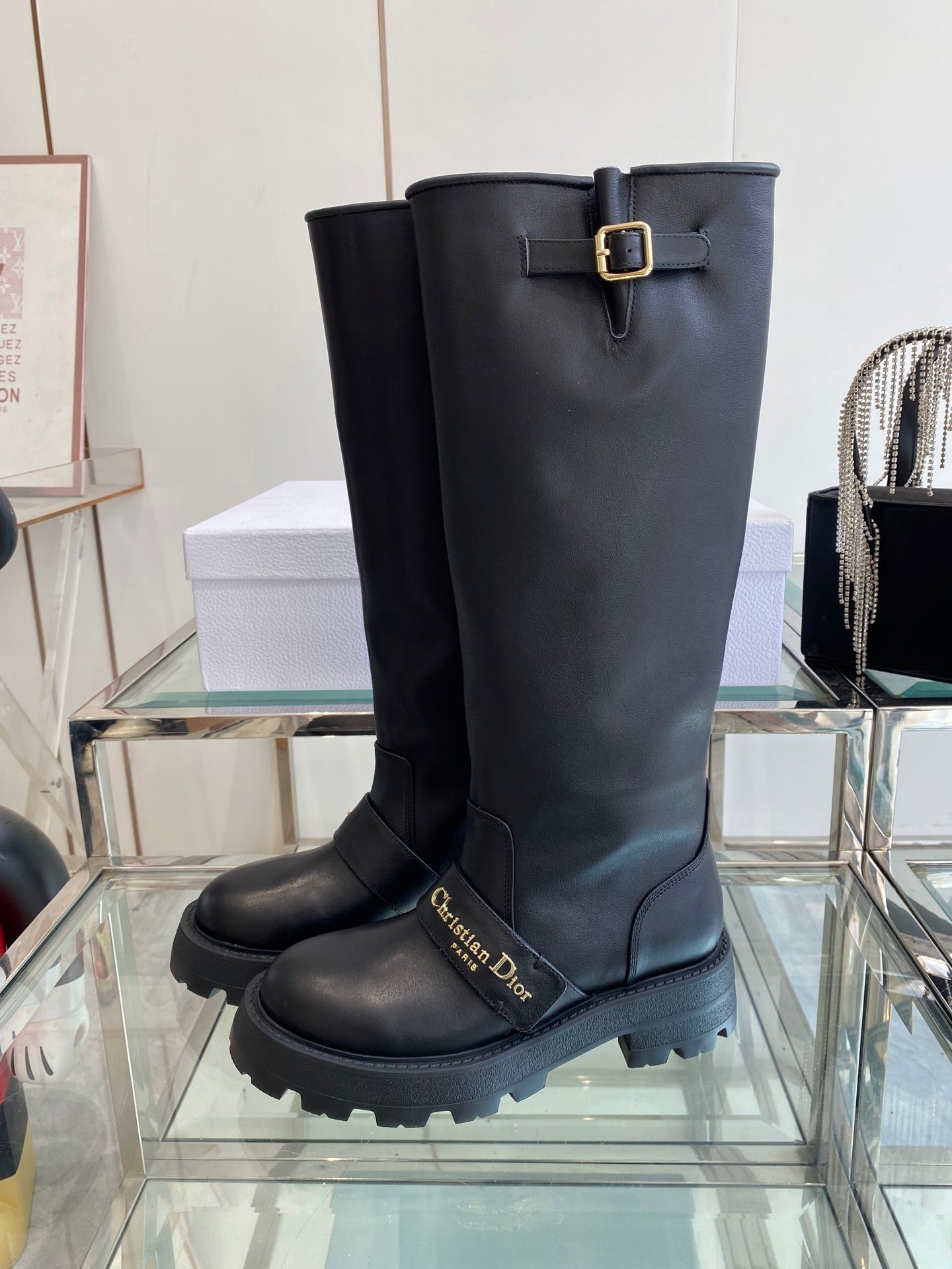 DIOR 25S BROGUE BOOTS 35MM IN BLACK CALFSKIN GOLD HARDWARE