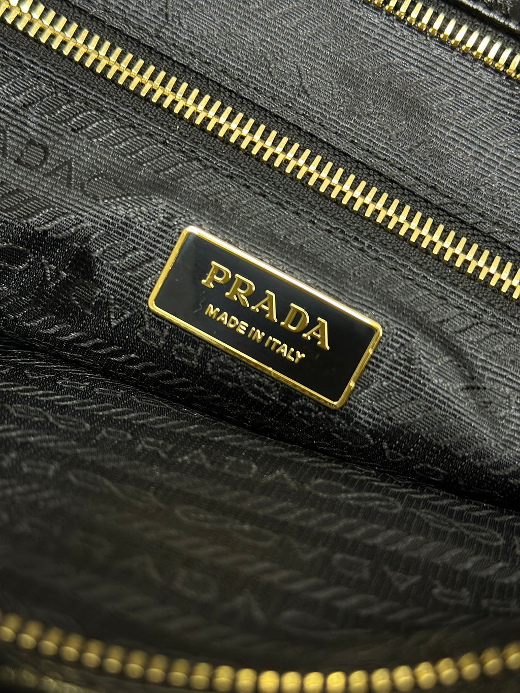 PRADA TOTE BAG WITH BELT 42 IN BLACK OIL WAX LAMBSKIN GOLD HARDWARE