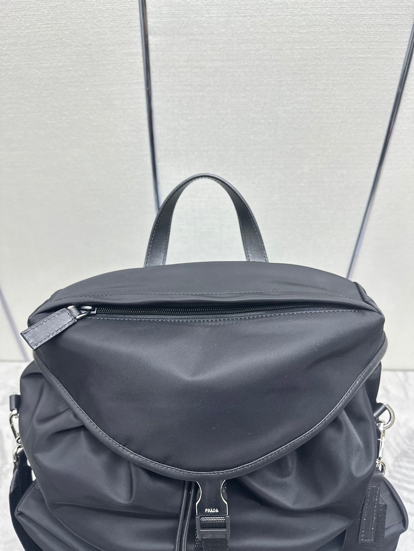 PRADA TRIANGLE LOGO BACKPACK 42 IN BLACK RE-NYLON