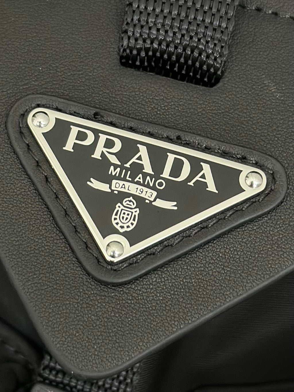 PRADA TRIANGLE LOGO BACKPACK 42 IN BLACK RE-NYLON