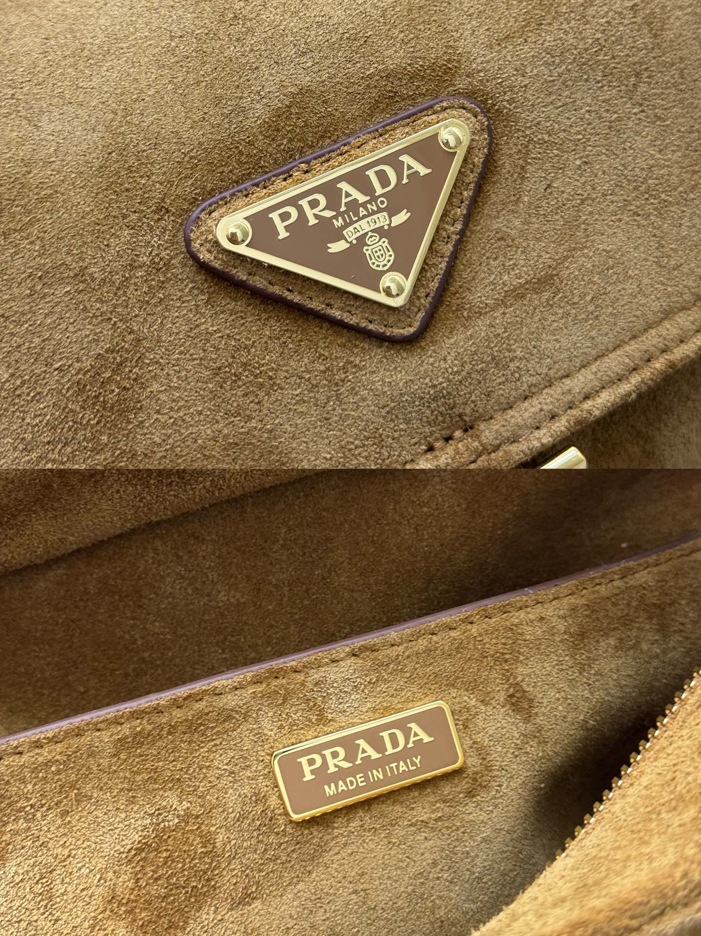 PRADA 25S EXPLORE MEDIUM SHOULDER BAG 30 IN RK GOLDEN BROWN SUEDE WITH FLAP