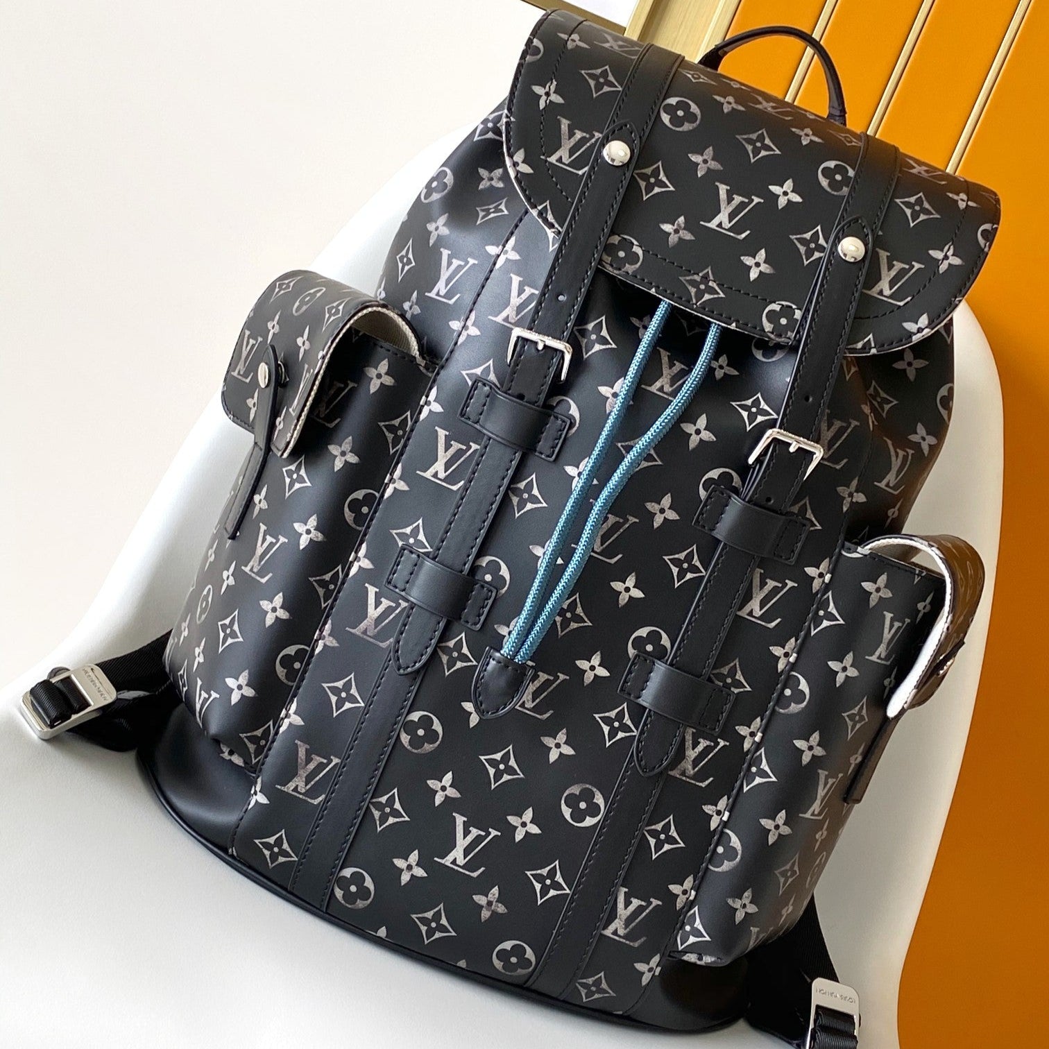 LOUIS VUITTON CHRISTOPHER BACKPACK 48 IN BLACK WHITE MONOGRAM CALFSKIN
