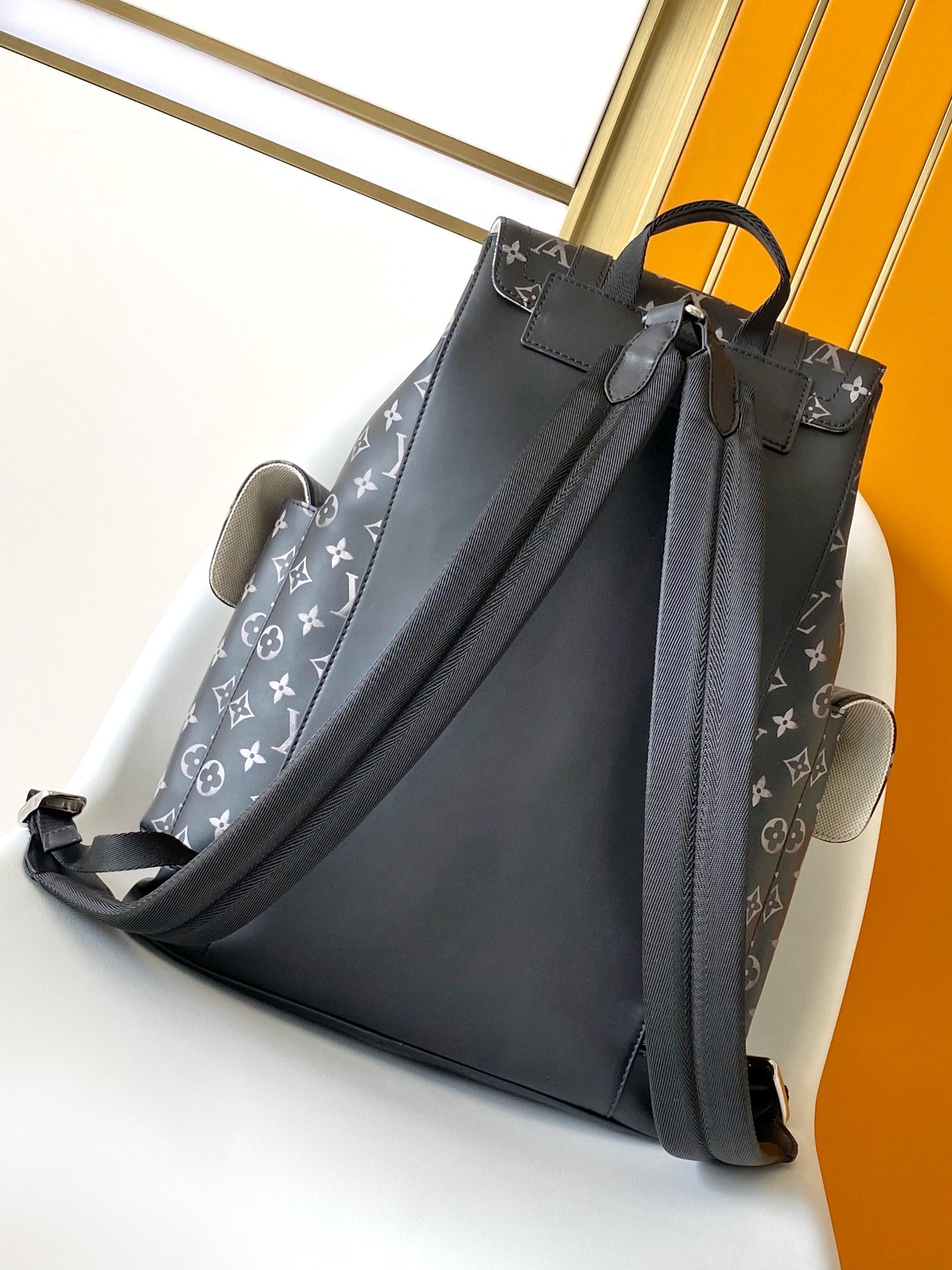 LOUIS VUITTON CHRISTOPHER BACKPACK 48 IN BLACK WHITE MONOGRAM CALFSKIN