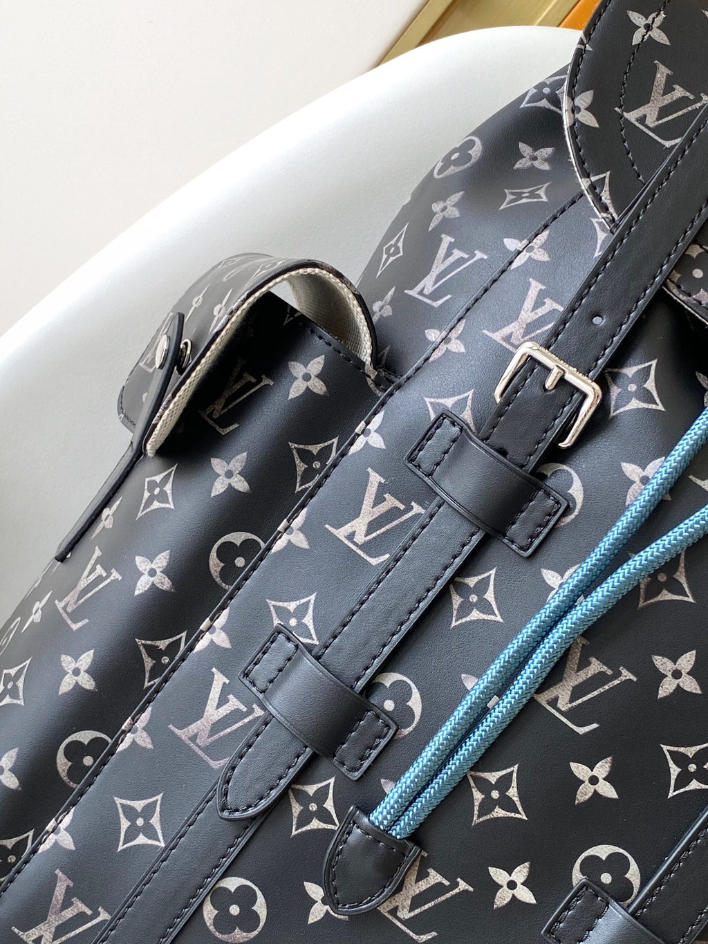 LOUIS VUITTON CHRISTOPHER BACKPACK 48 IN BLACK WHITE MONOGRAM CALFSKIN