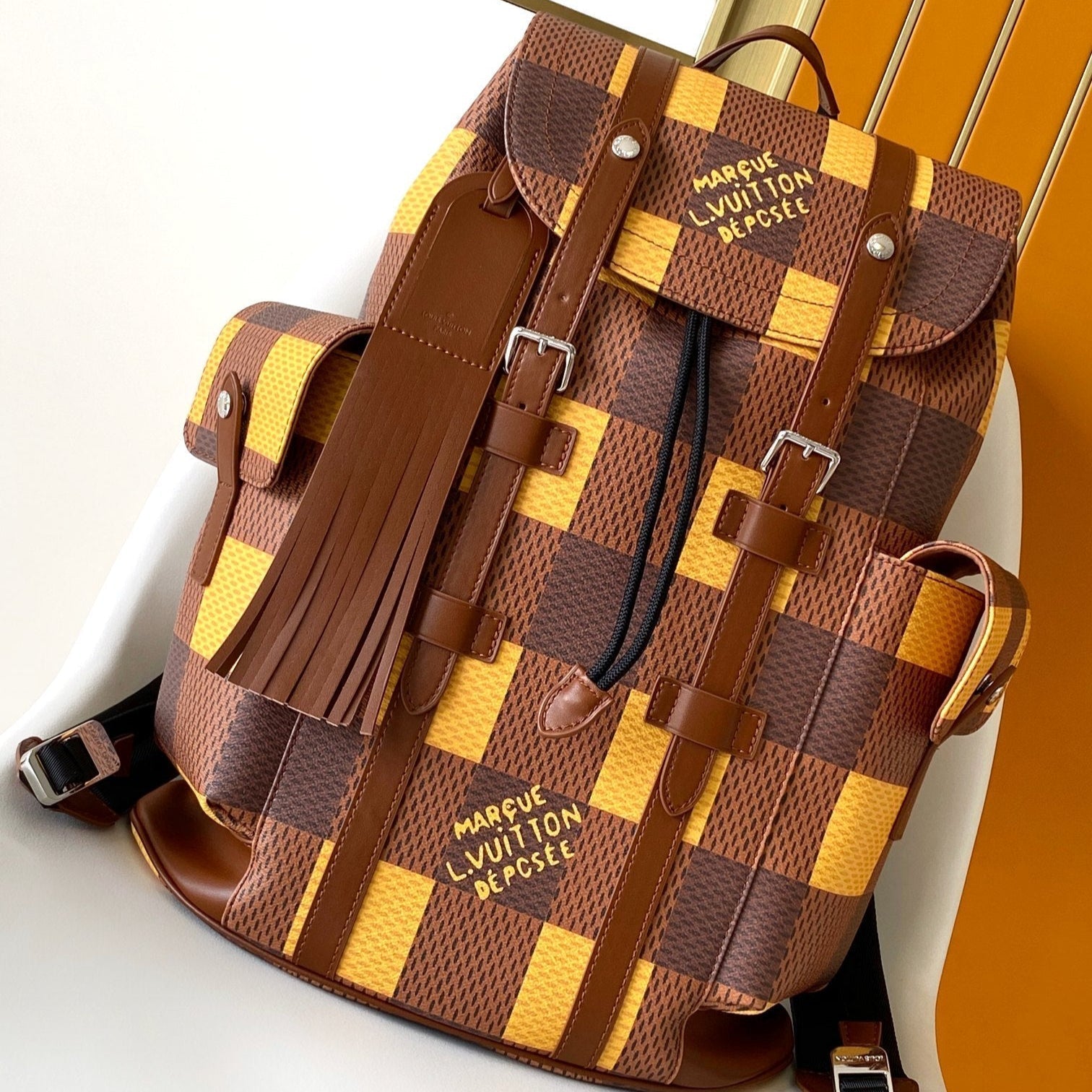 LOUIS VUITTON CHRISTOPHER BACKPACK 48 IN BROWN YELLOW DAMIER CANVAS