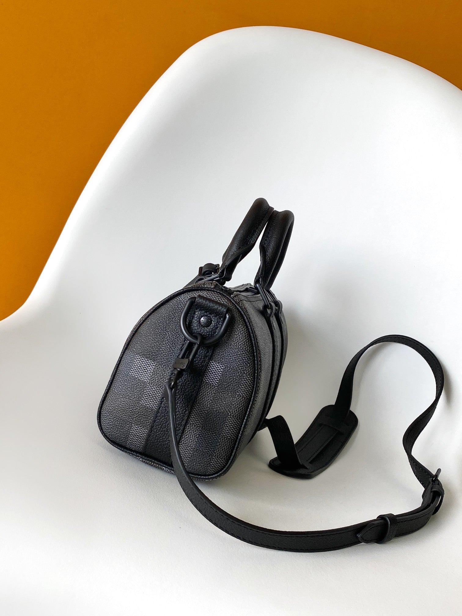 LOUIS VUITTON LV 25S KEEPALL BANDOULIÈRE 25 BAG IN DAMOFLAGE BLACK CALFSKIN
