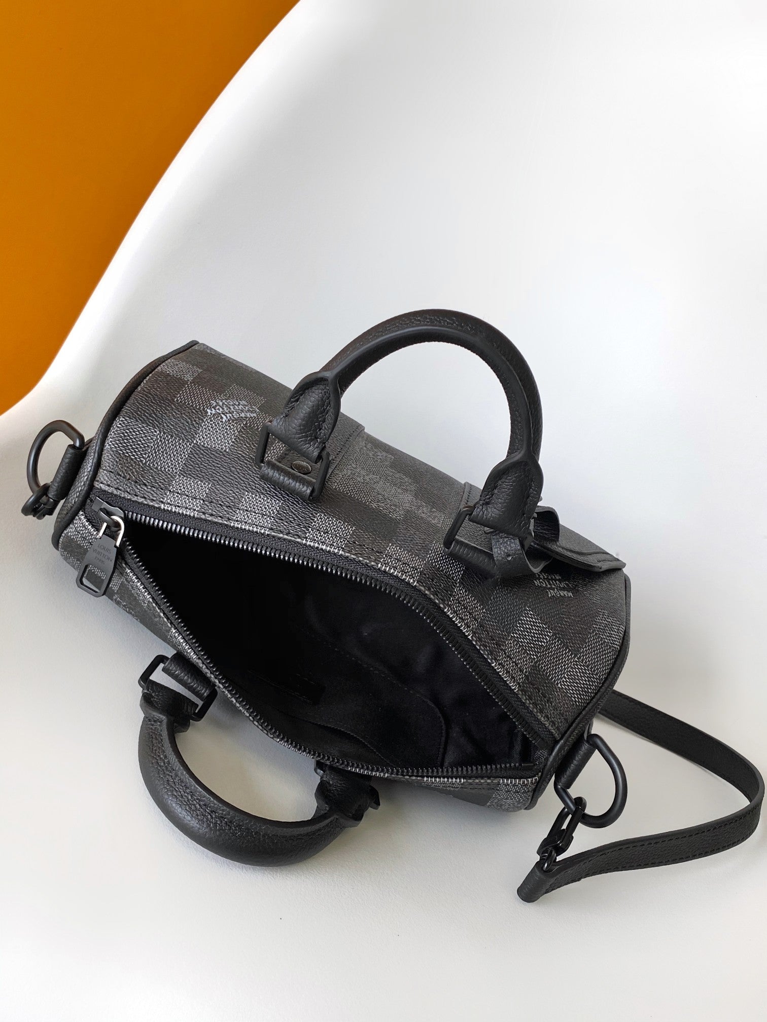 LOUIS VUITTON LV 25S KEEPALL BANDOULIÈRE 25 BAG IN DAMOFLAGE BLACK CALFSKIN