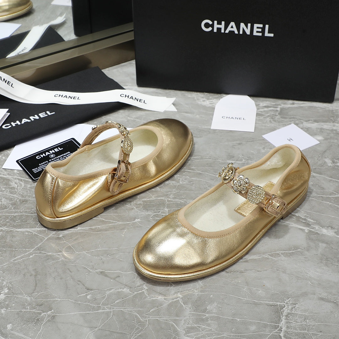 CHANEL MARY JANE GOLDEN SHEEPSKIN