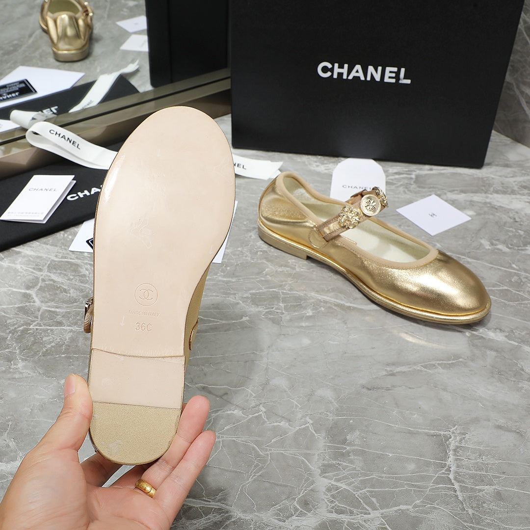 CHANEL MARY JANE GOLDEN SHEEPSKIN