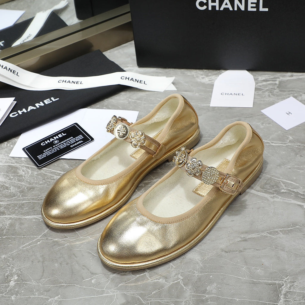 CHANEL MARY JANE GOLDEN SHEEPSKIN