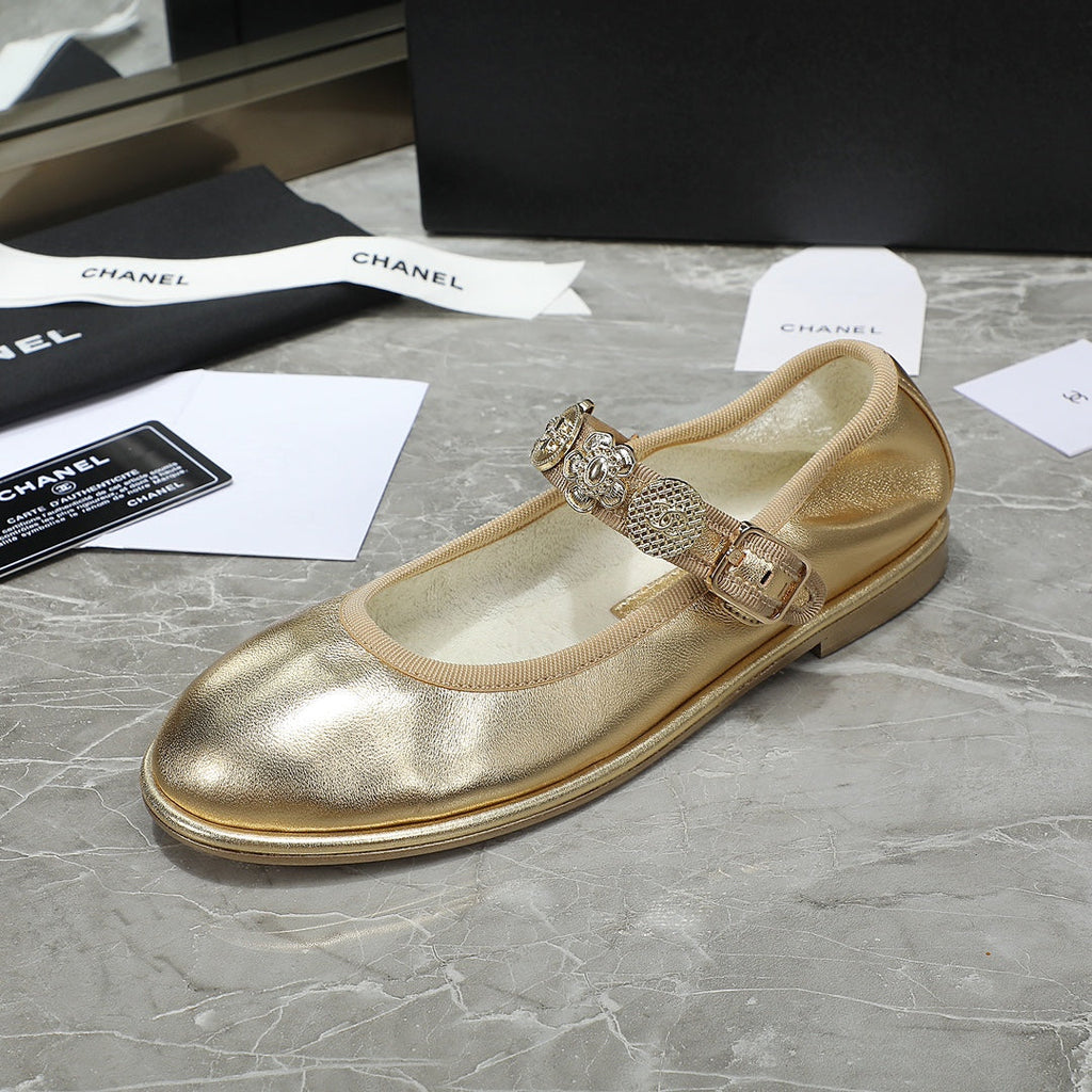 CHANEL MARY JANE GOLDEN SHEEPSKIN