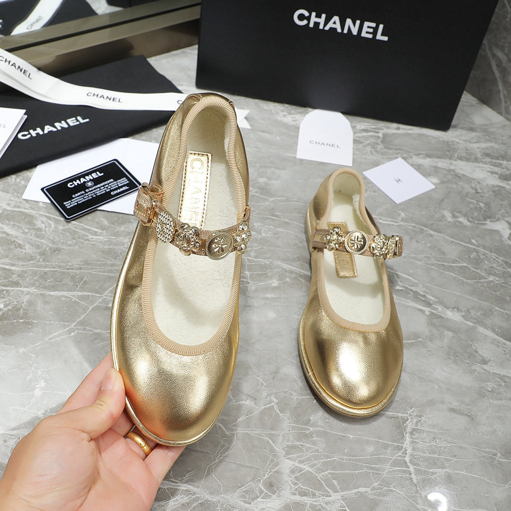 CHANEL MARY JANE GOLDEN SHEEPSKIN