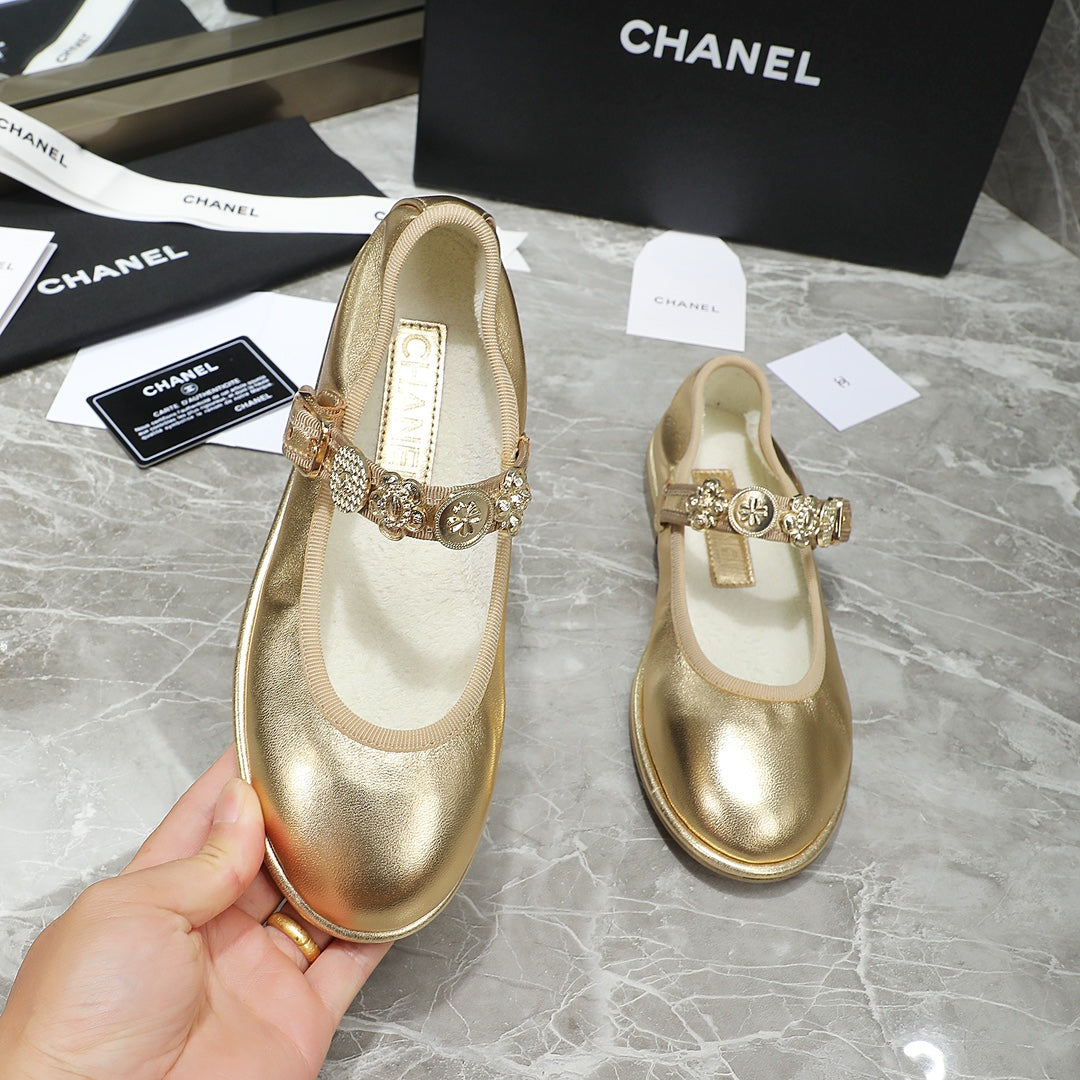 CHANEL MARY JANE GOLDEN SHEEPSKIN