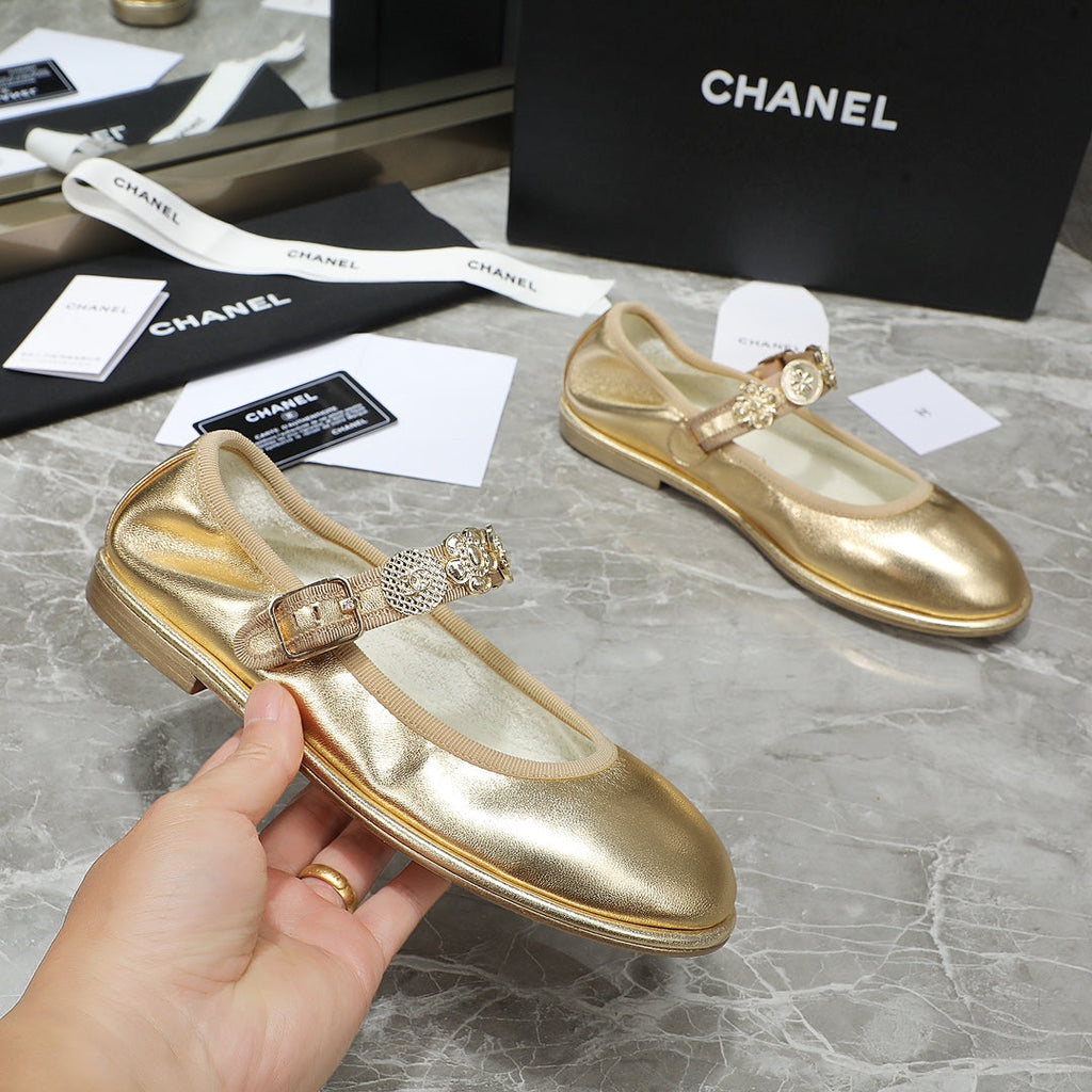 CHANEL MARY JANE GOLDEN SHEEPSKIN