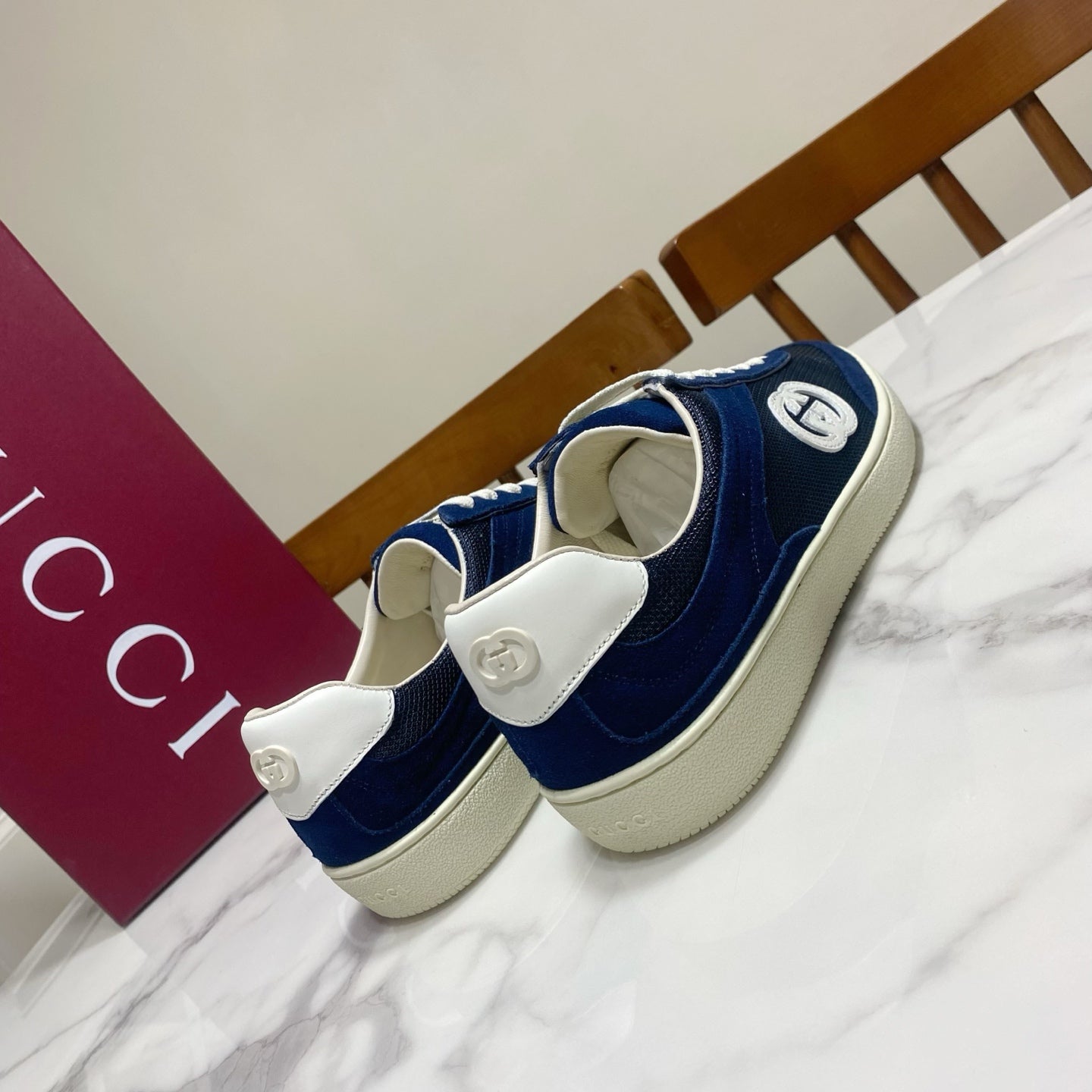 GUCCI 26S SNEAKER IN NAVY BLUE SUEDE AND FABRIC