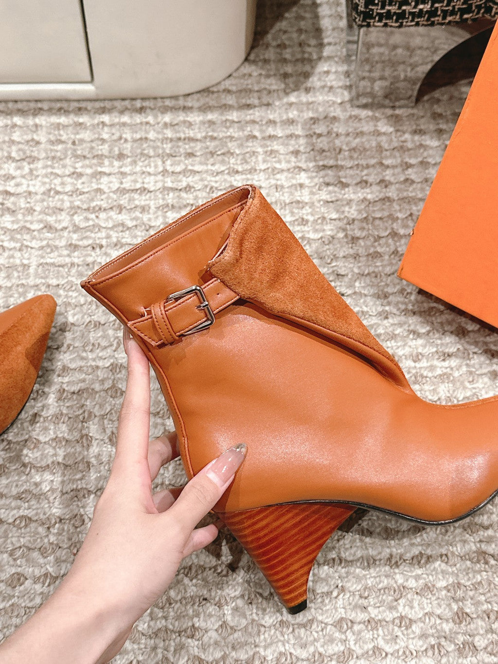 HERMES HILONA 6 CM ANKLE BOOTS IN BRONZE BROWN CALFSKIN AND SUEDE