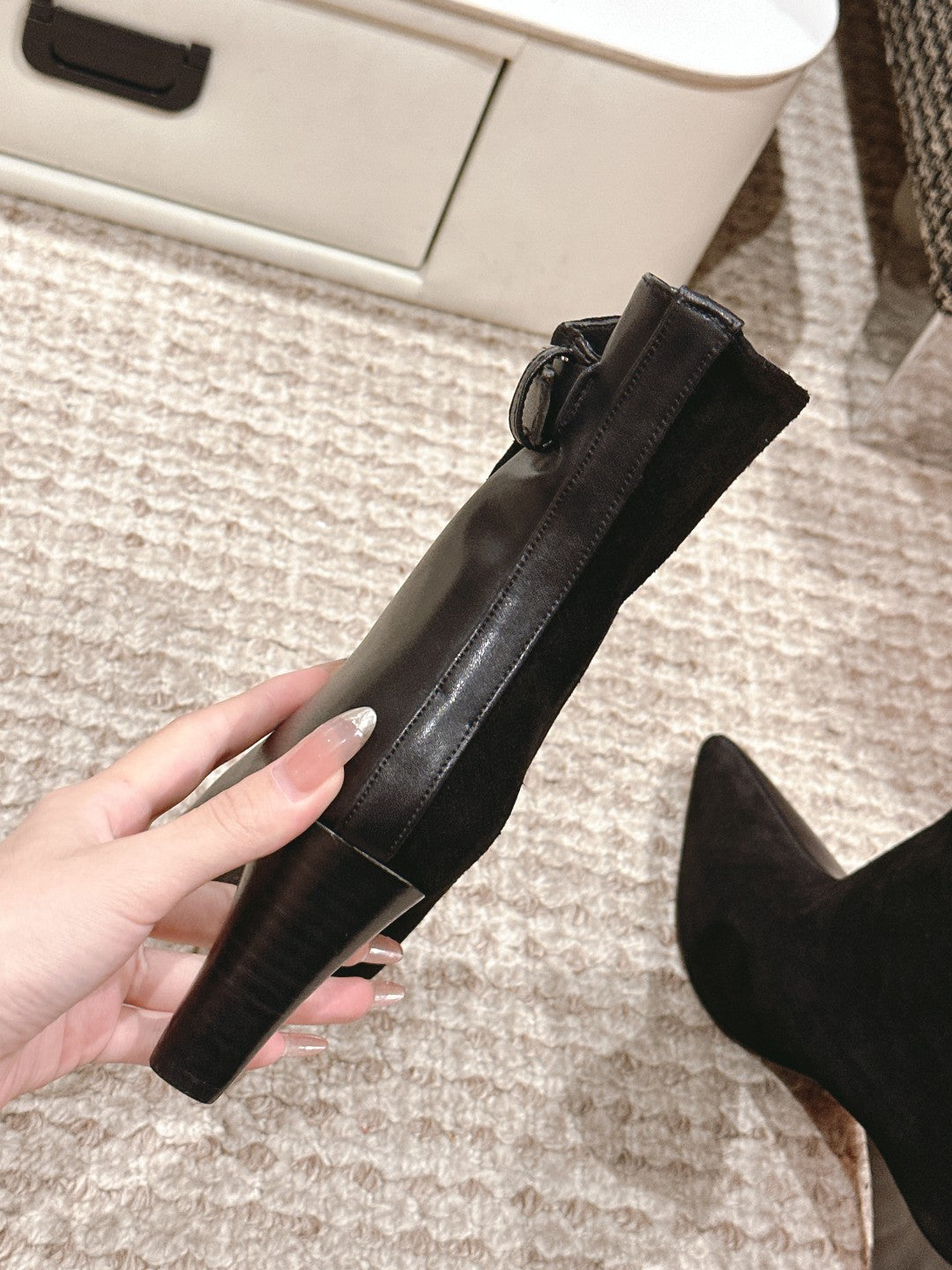 HERMES HILONA 6 CM ANKLE BOOTS IN BLACK CALFSKIN AND SUEDE