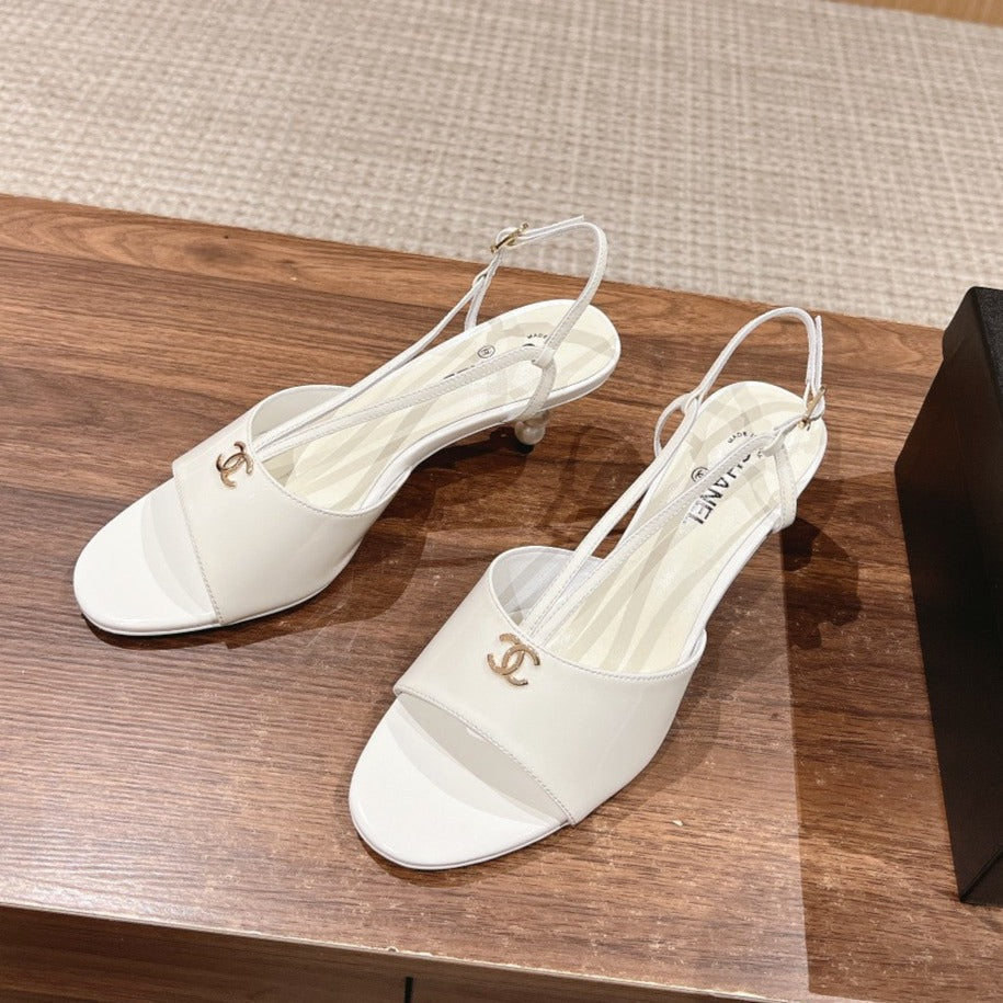 CHANEL high heel 70 sandals white patent calfskin