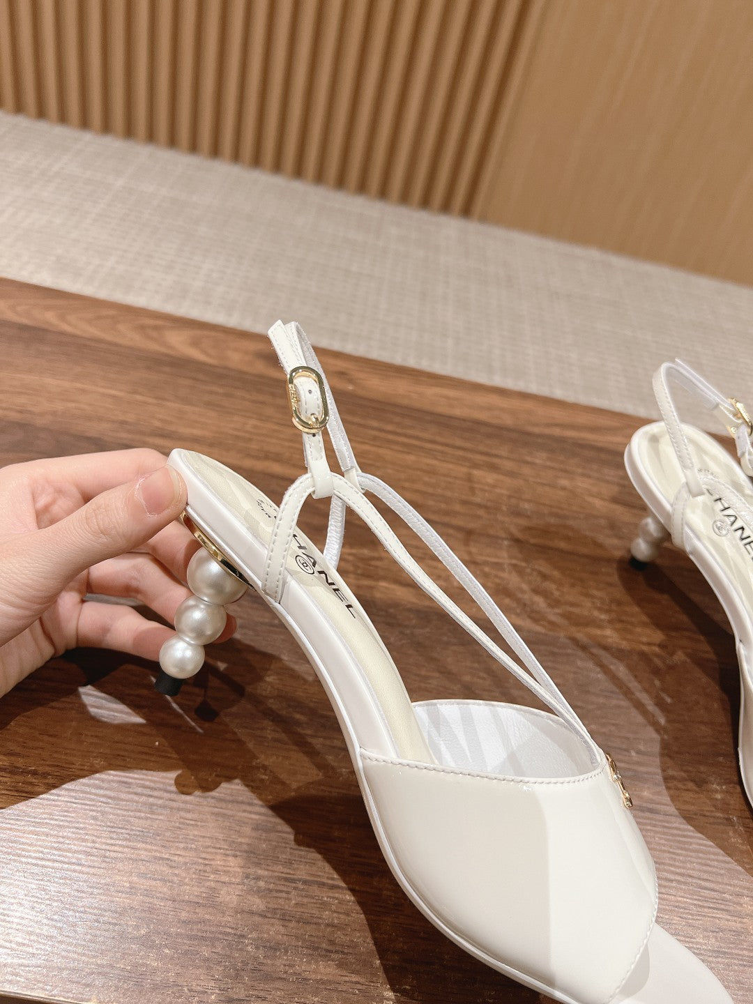 CHANEL high heel 70 sandals white patent calfskin