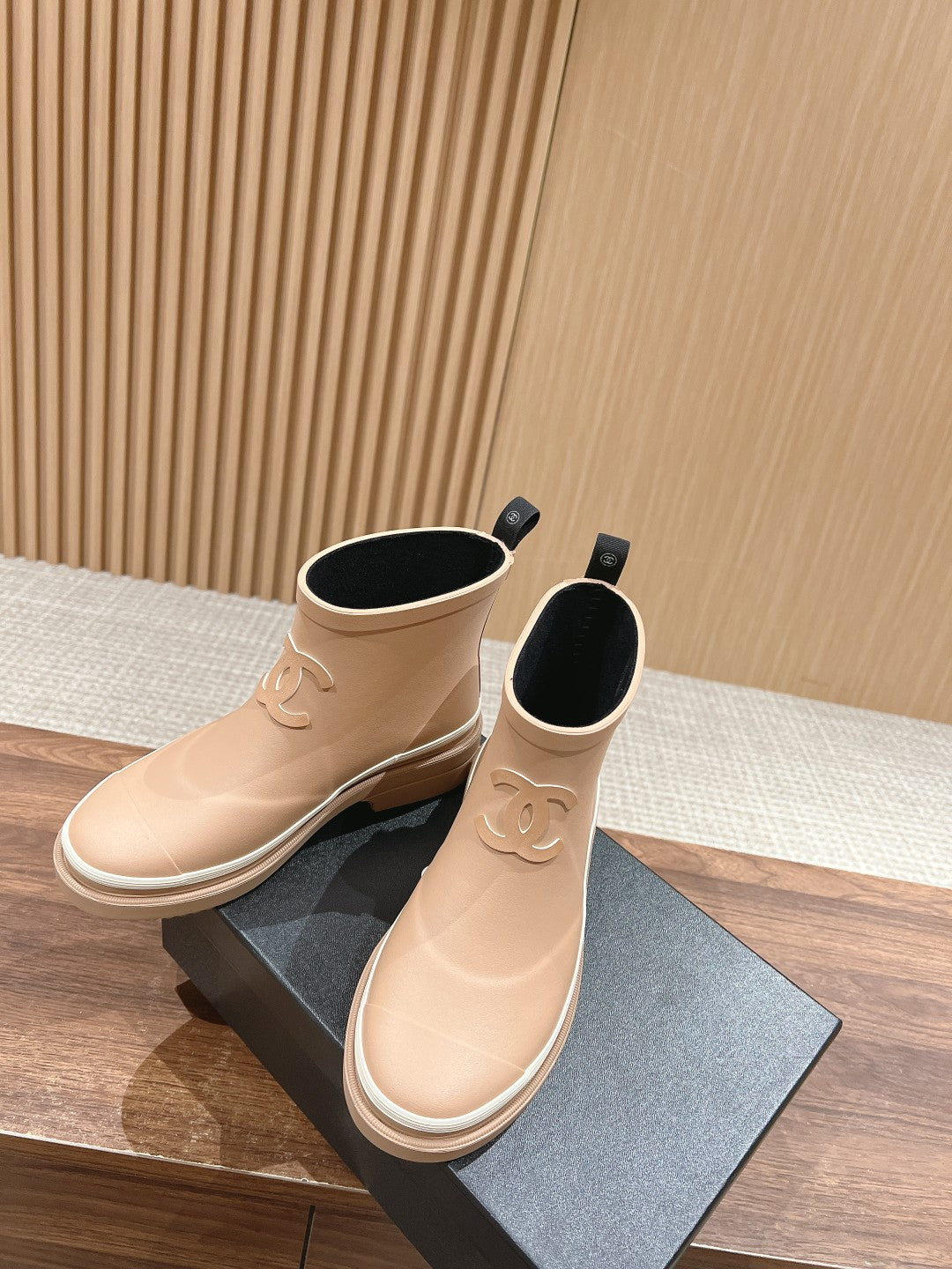CHANEL RAIN BOOTS BEIGE CREAM TPU