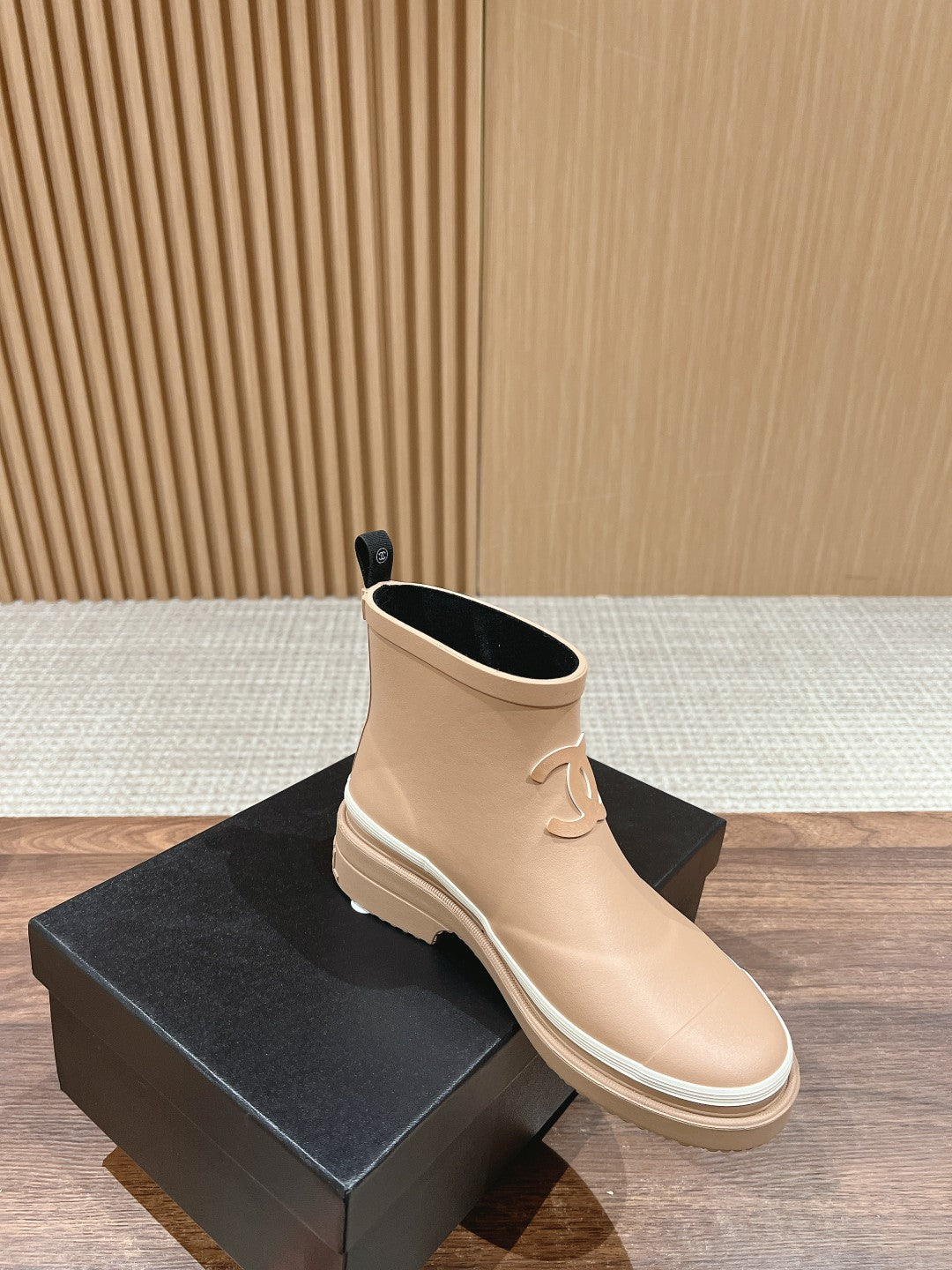 CHANEL RAIN BOOTS BEIGE CREAM TPU