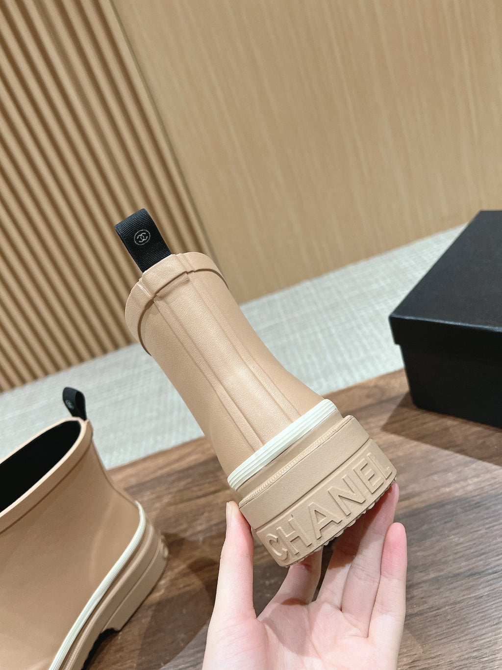 CHANEL RAIN BOOTS BEIGE CREAM TPU