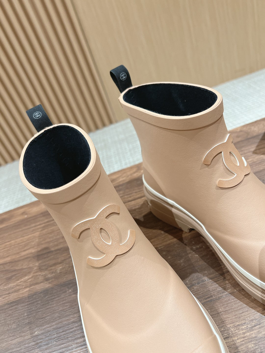 CHANEL RAIN BOOTS BEIGE CREAM TPU