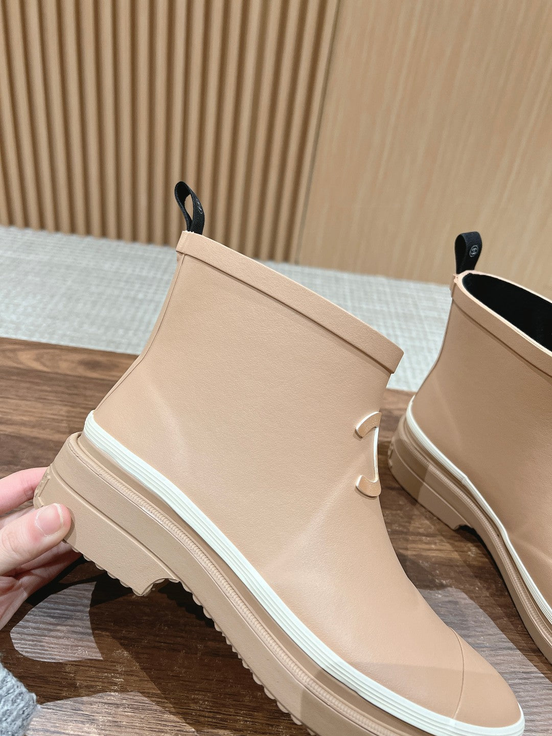 CHANEL RAIN BOOTS BEIGE CREAM TPU