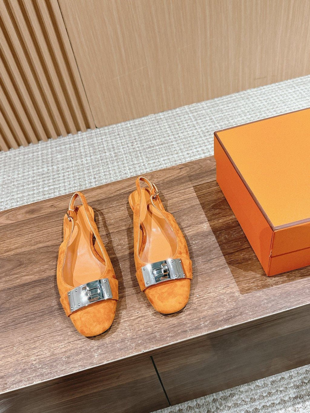 HERMES Innocente Slingback Suede Goatskin Orange