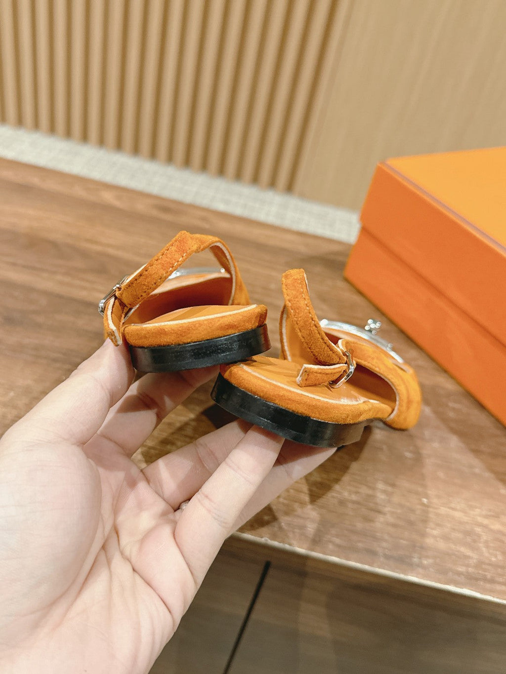 HERMES Innocente Slingback Suede Goatskin Orange