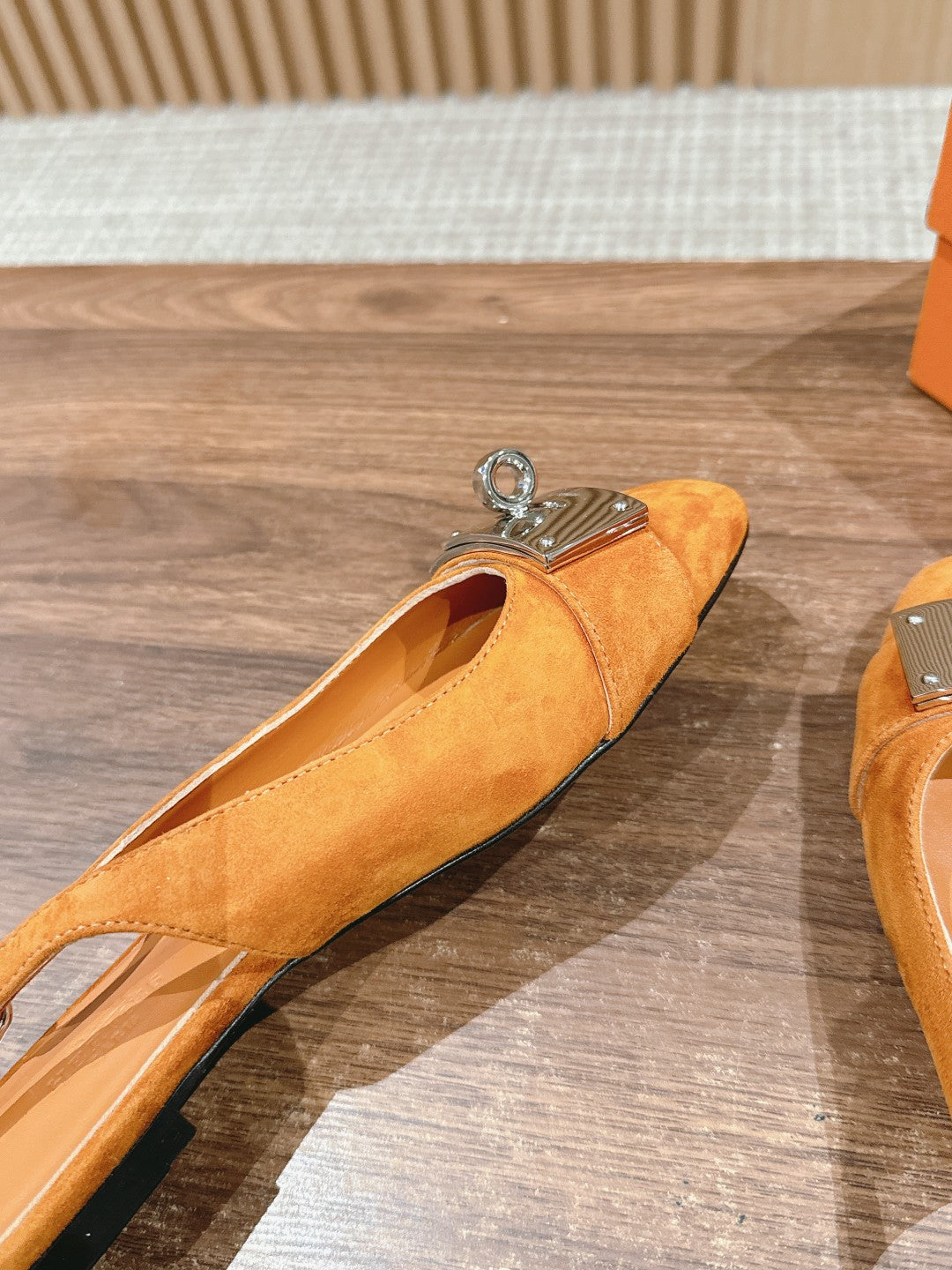 HERMES Innocente Slingback Suede Goatskin Orange