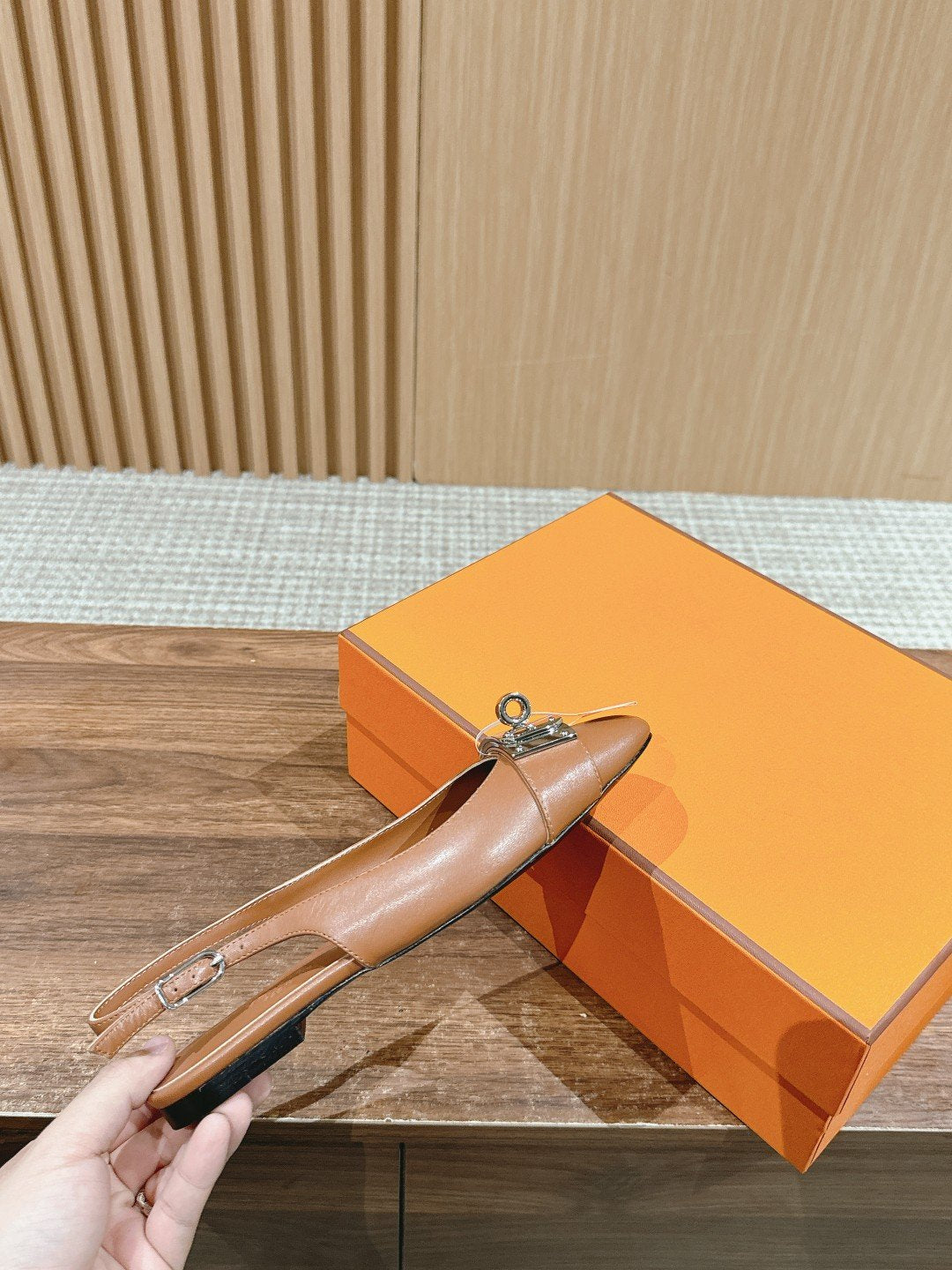 HERMES Innocente Slingback Suede Goatskin Brown