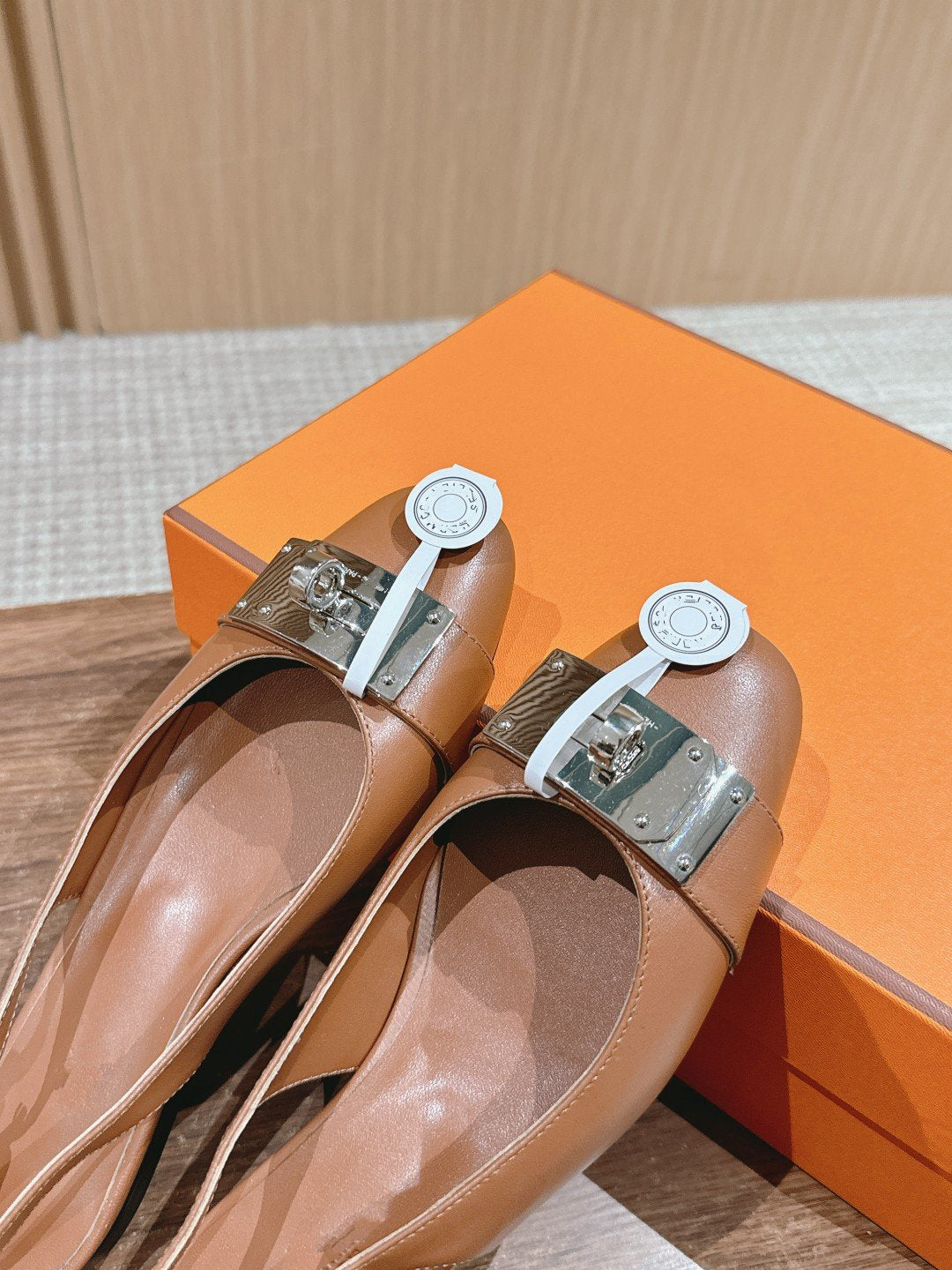 HERMES Innocente Slingback Suede Goatskin Brown