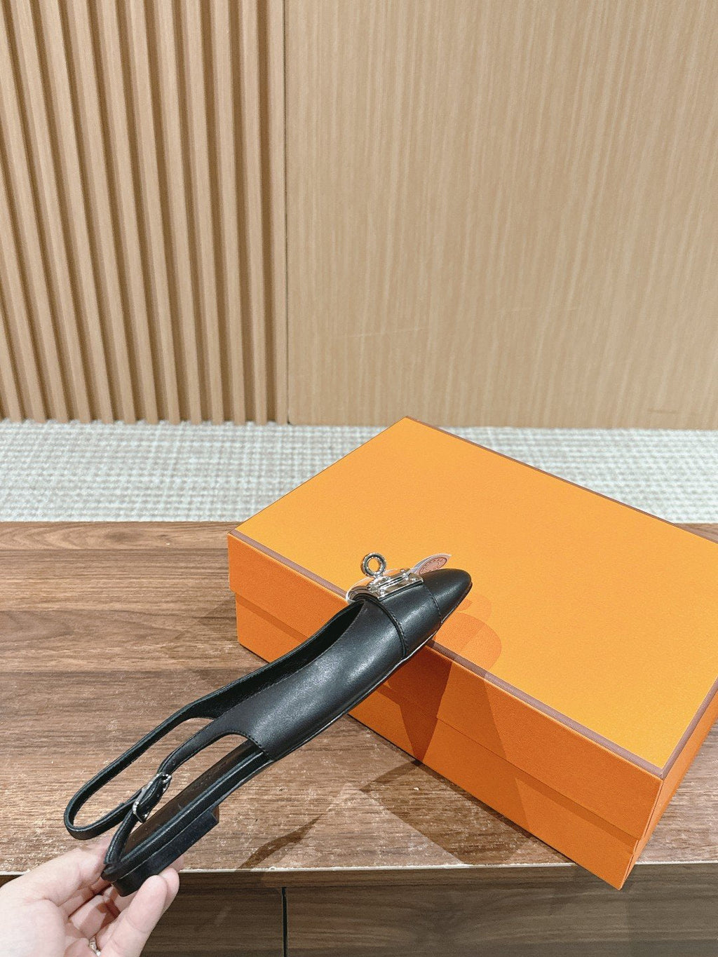 HERMES Innocente Slingback Suede Goatskin Black