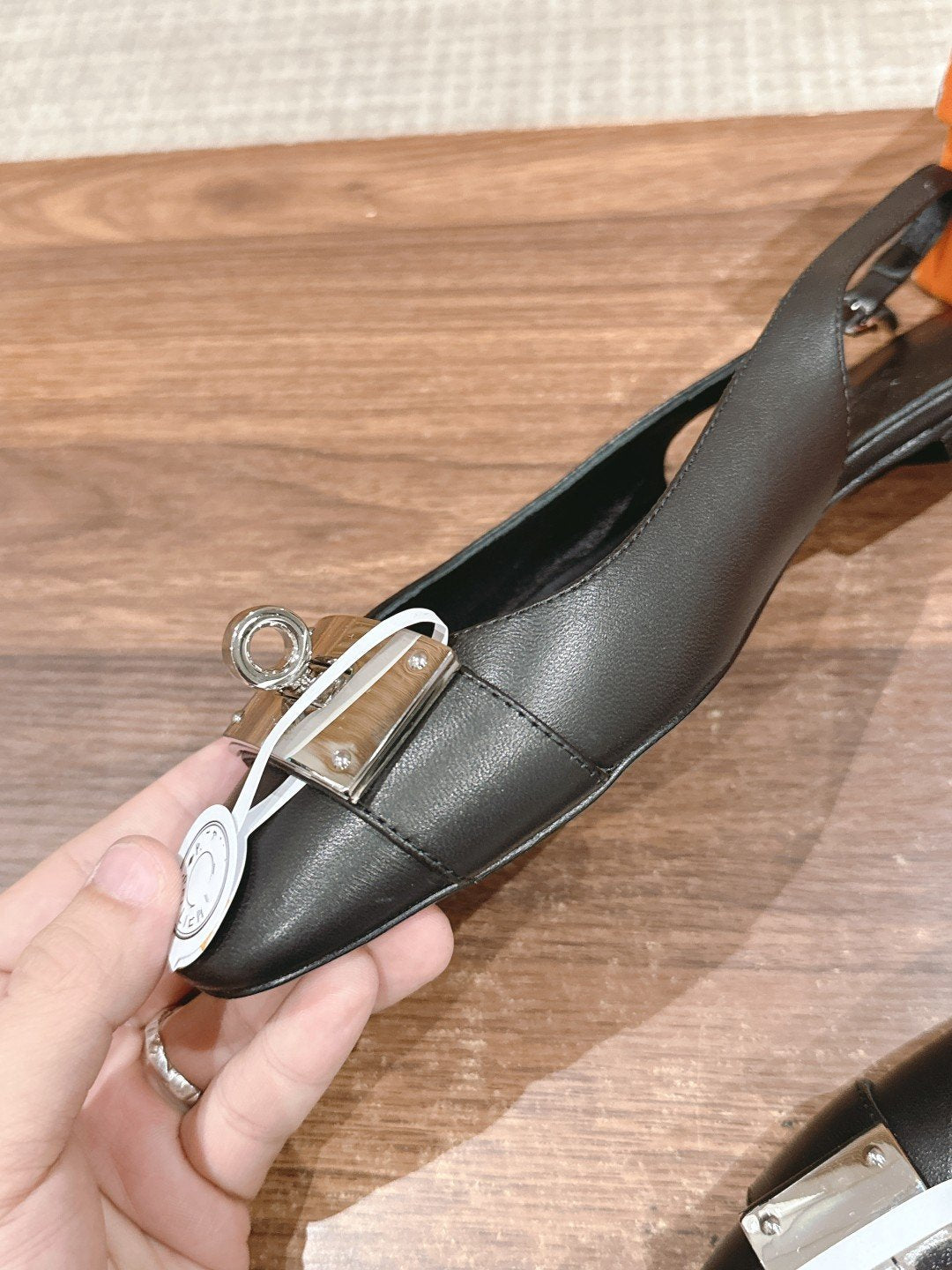 HERMES Innocente Slingback Suede Goatskin Black